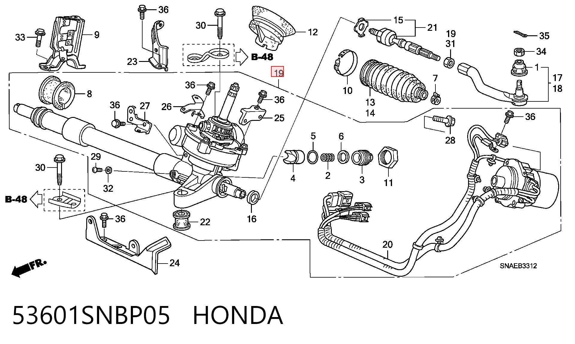 53601SNBP05 Honda Cremalheira da direção