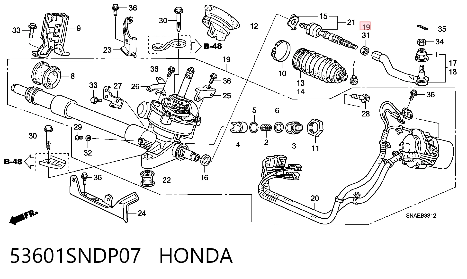 53601SNDP07 Honda Cremalheira da direção