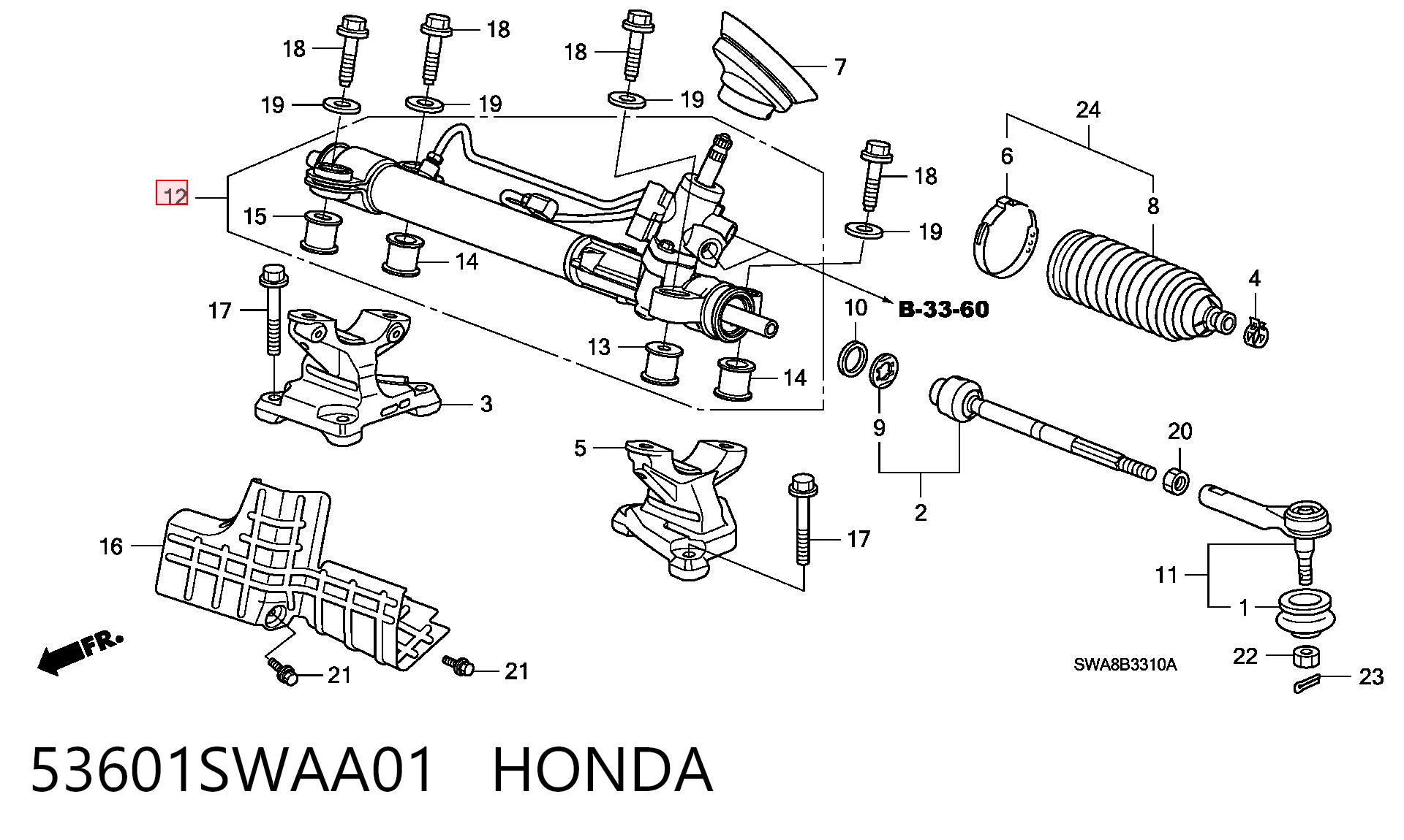 53601SWAA01 Honda Cremalheira da direção