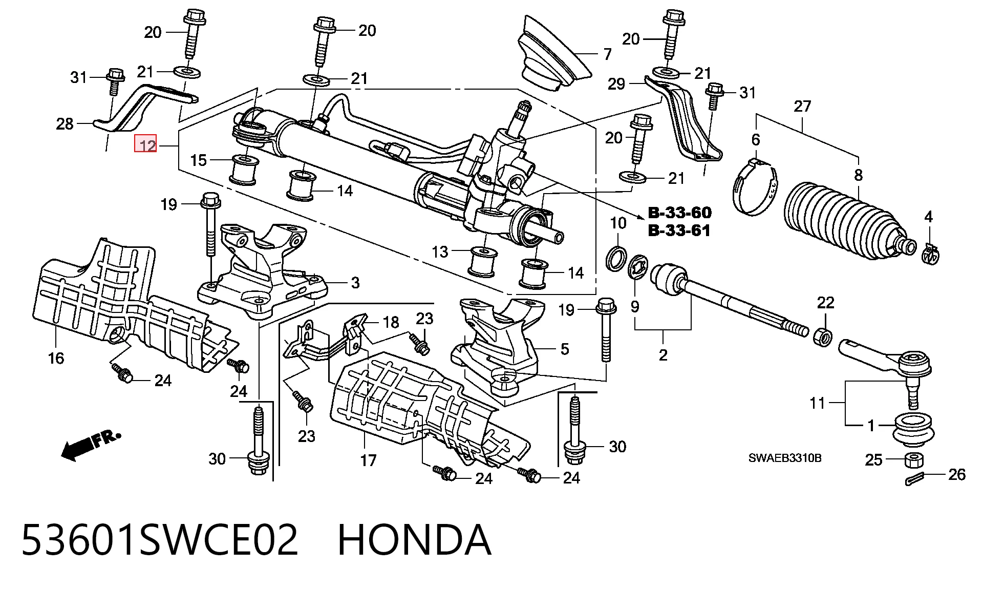 53601SWCE02 Honda Cremalheira da direção