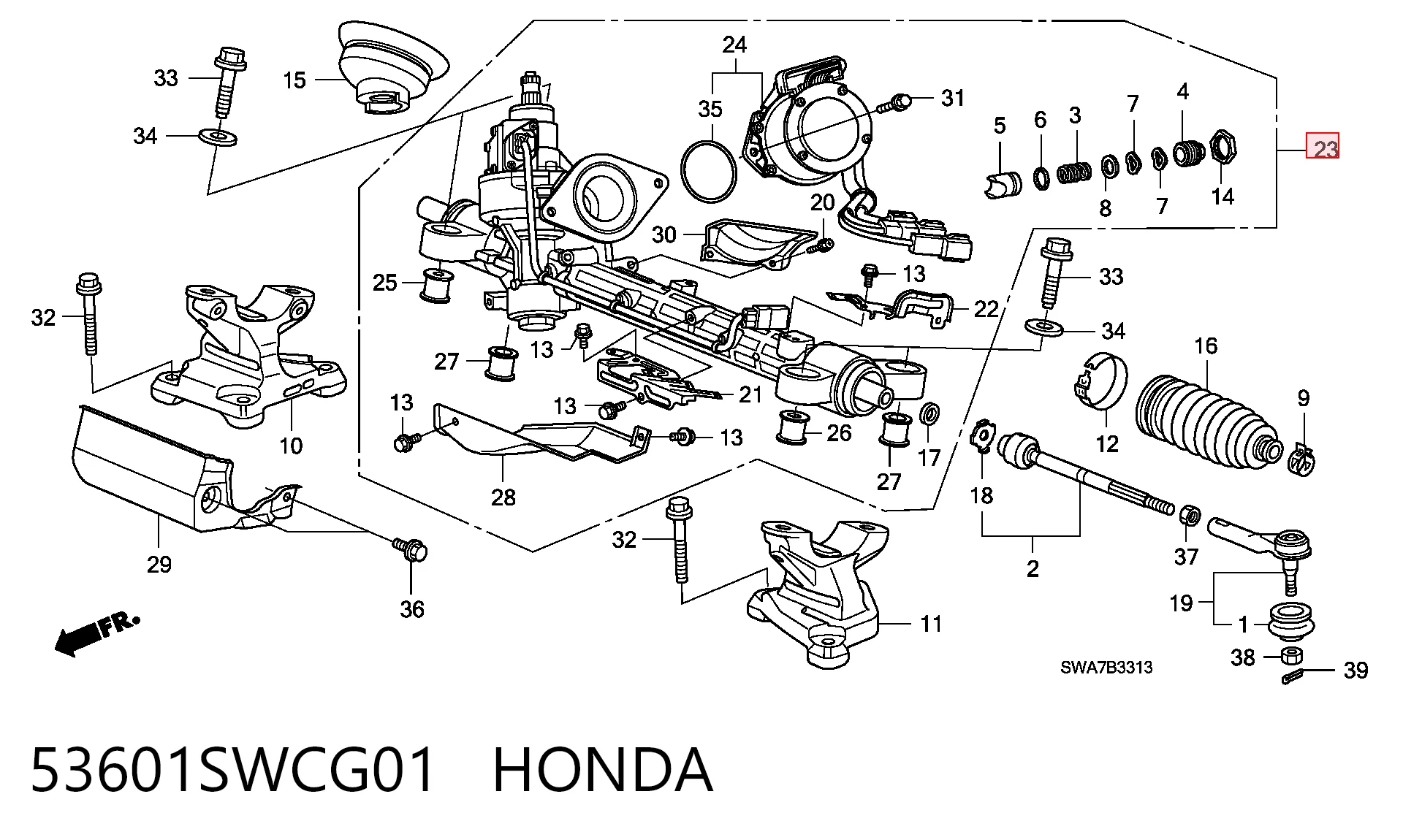 53601SWCG01 Honda Cremalheira da direção