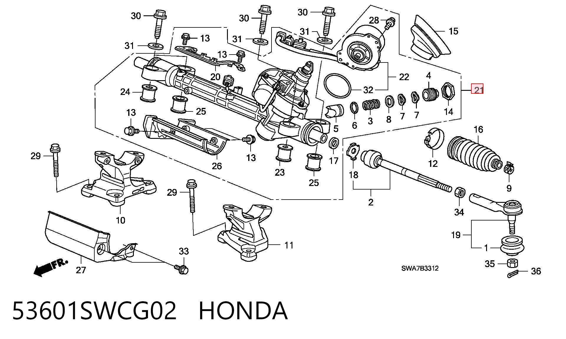 53601SWCG02 Honda Cremalheira da direção