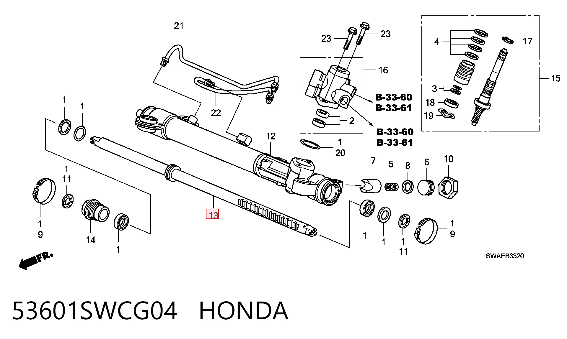 53601SWCG04 Honda Cremalheira da direção