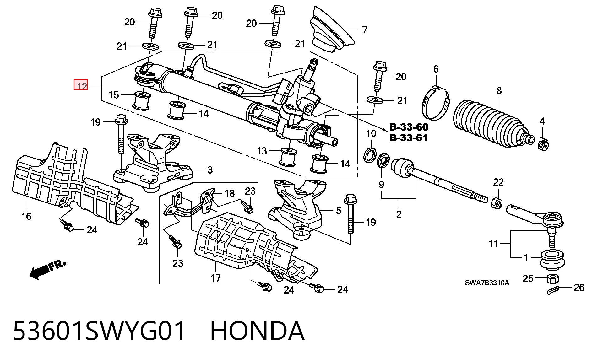 53601SWYG01 Honda Cremalheira da direção