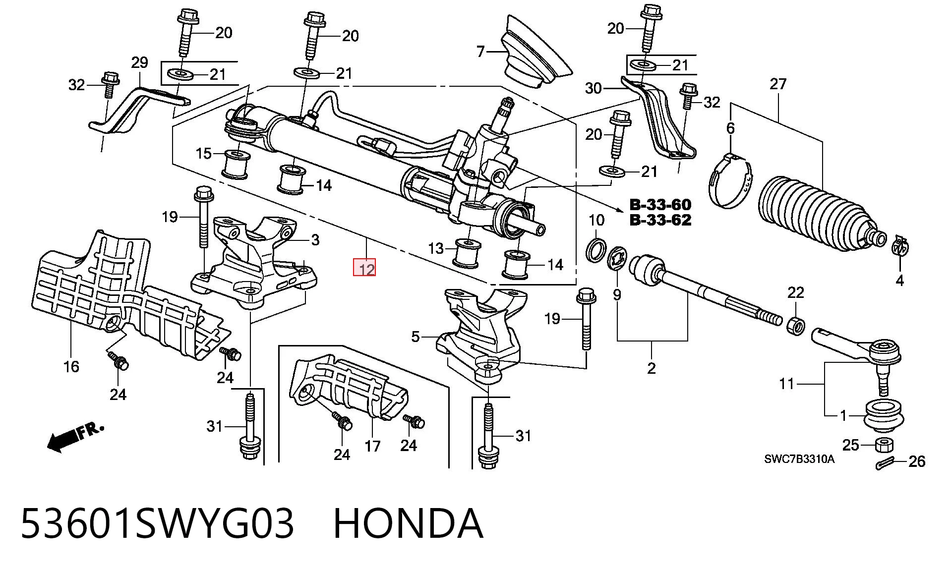 53601SWYG03 Honda Cremalheira da direção