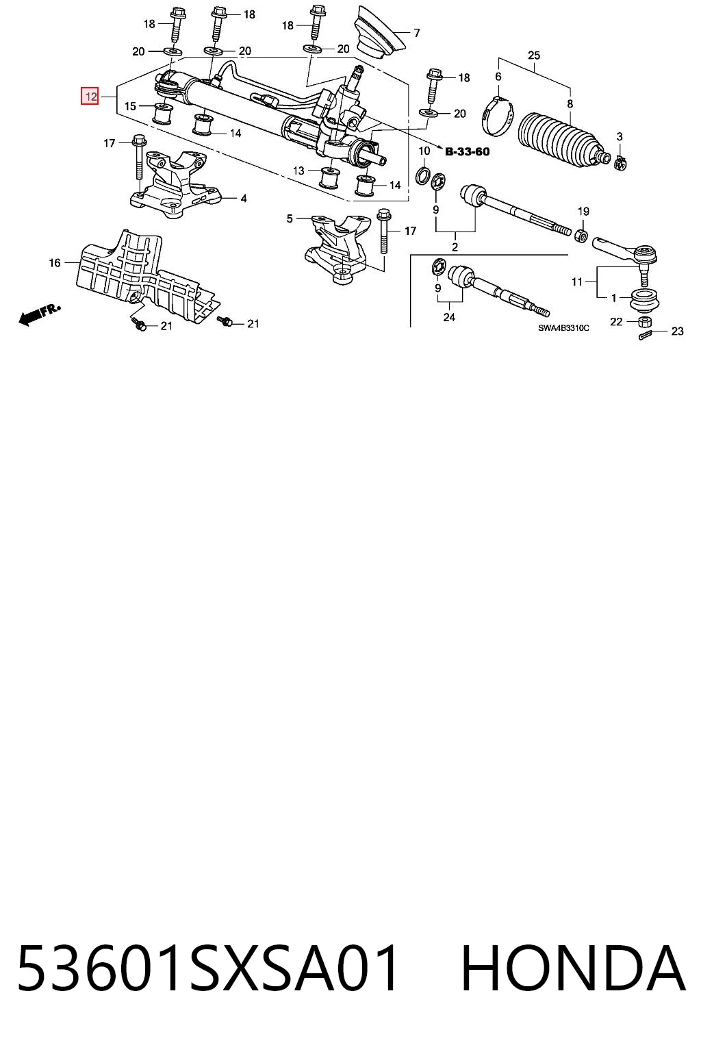 53601SXSA01 Honda Cremalheira da direção
