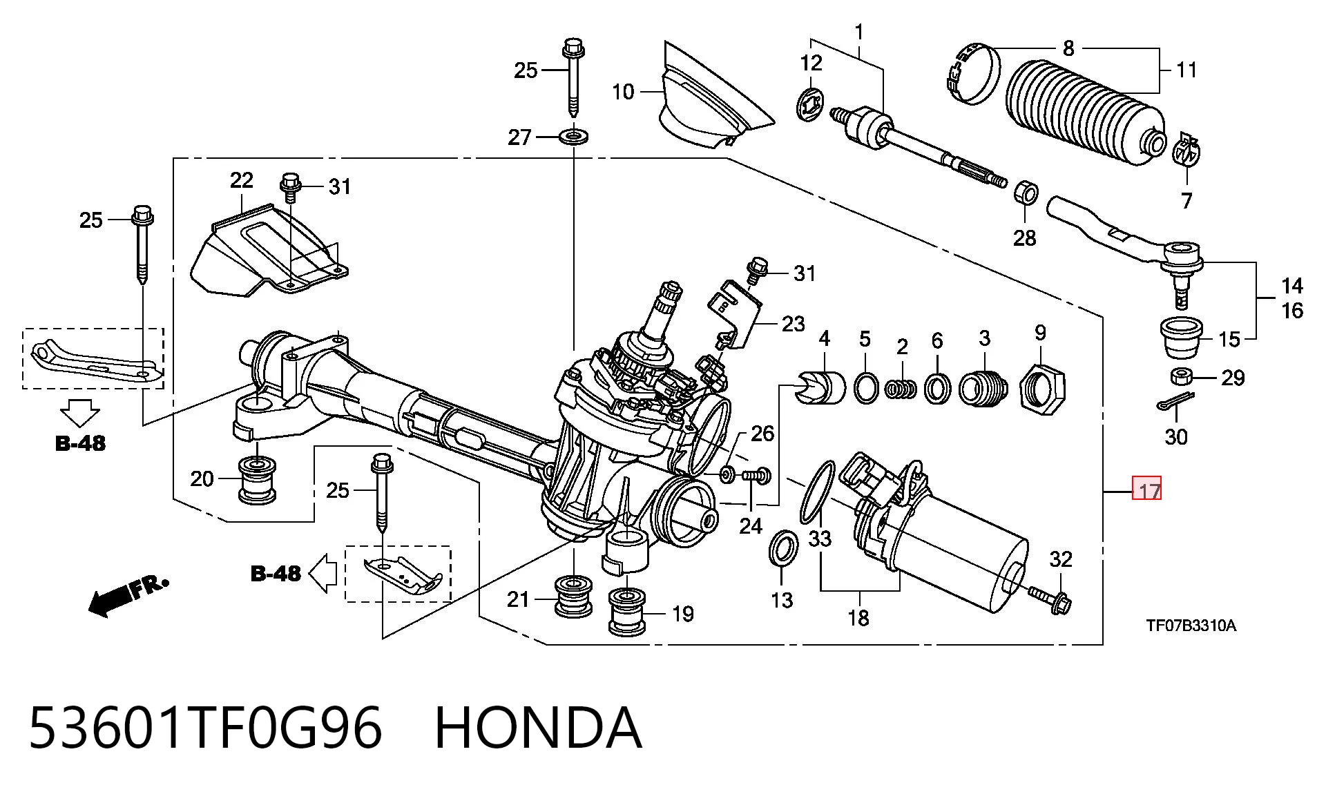 53601TF0G96 Honda Cremalheira da direção