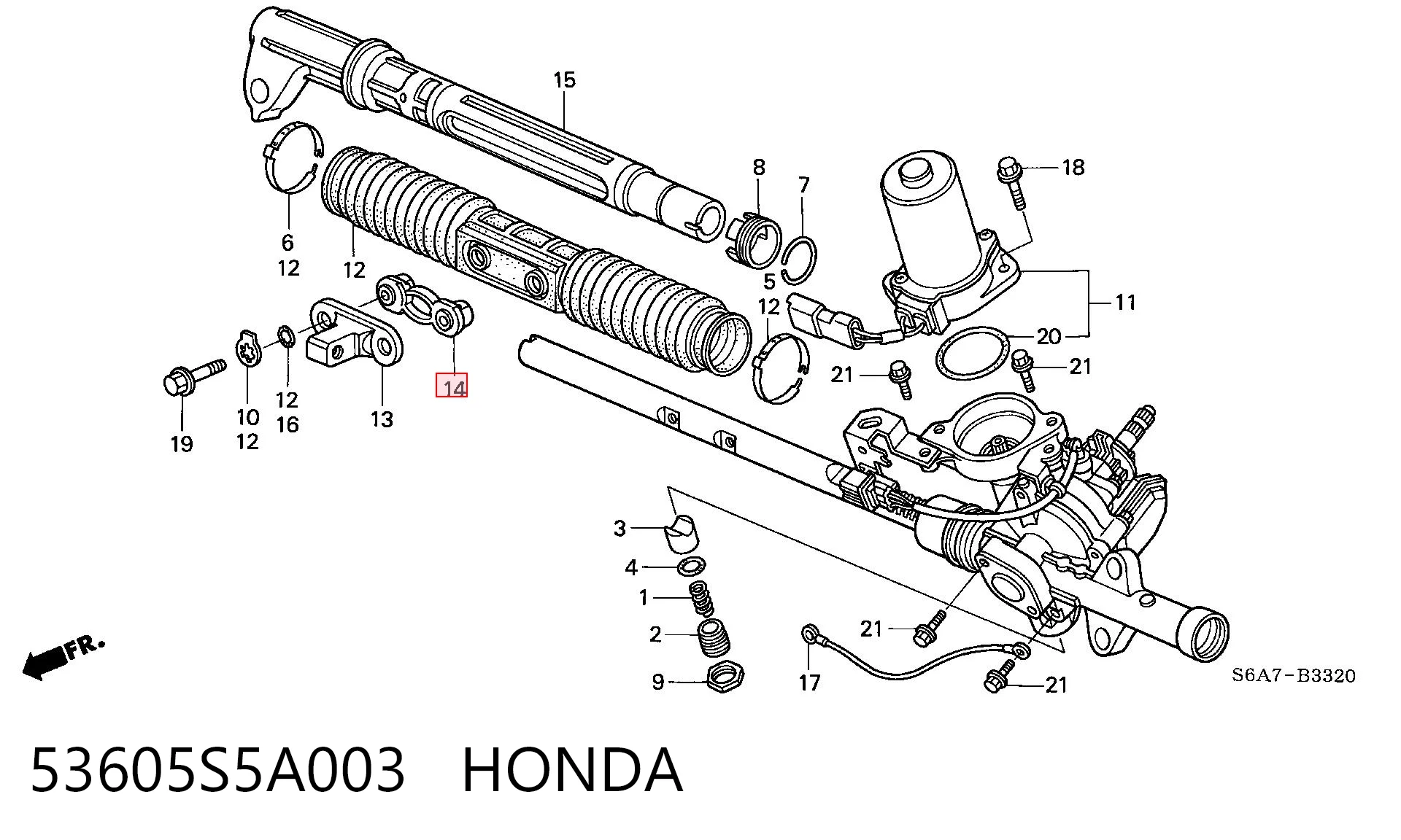 53605S5A003 Honda Braçadeira de fixação da cremalheira da direção