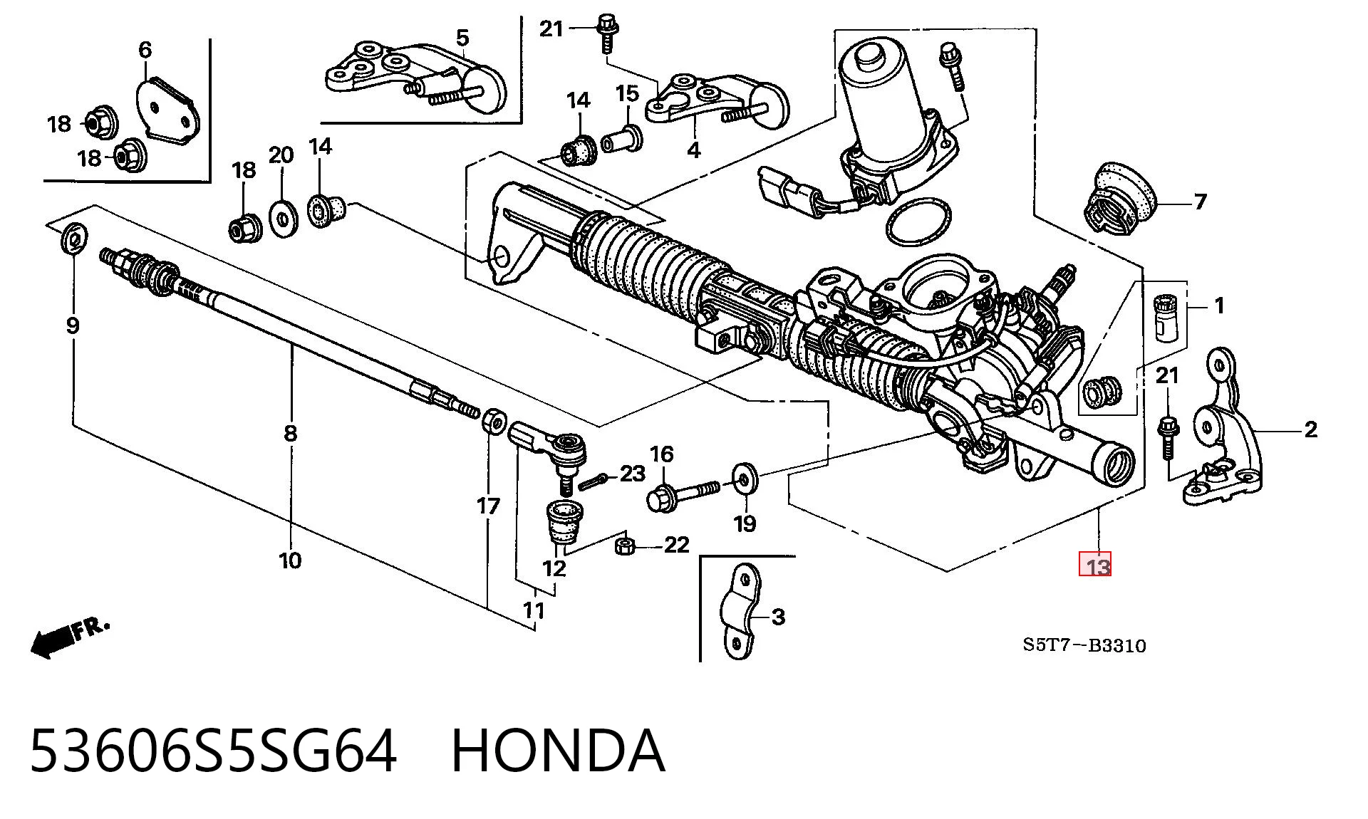 53606S5SG64 Honda Cremalheira da direção