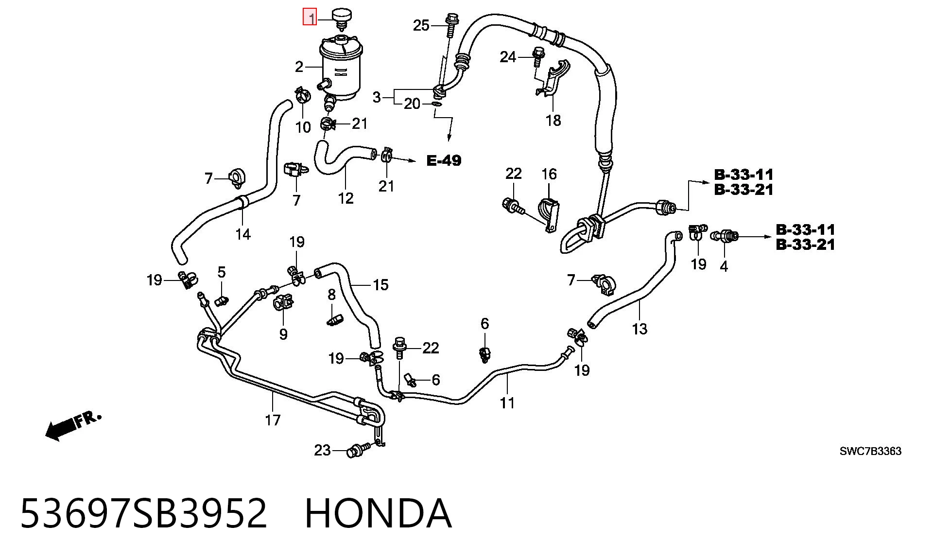 53697SB3952 Honda Tampa de tanque de bomba da Direção hidrâulica assistida