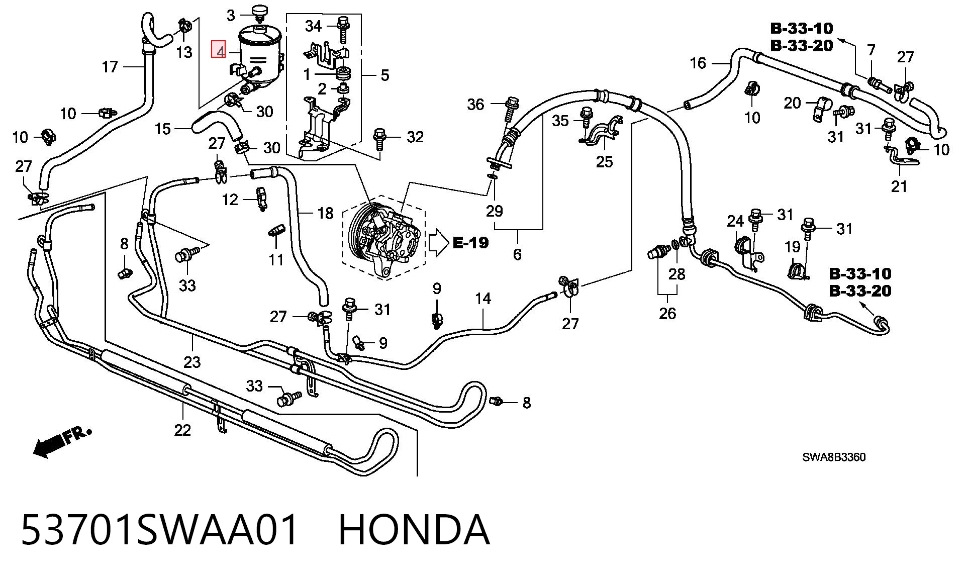 53701SWAA01 Honda Tanque de bomba da Direção hidrâulica assistida