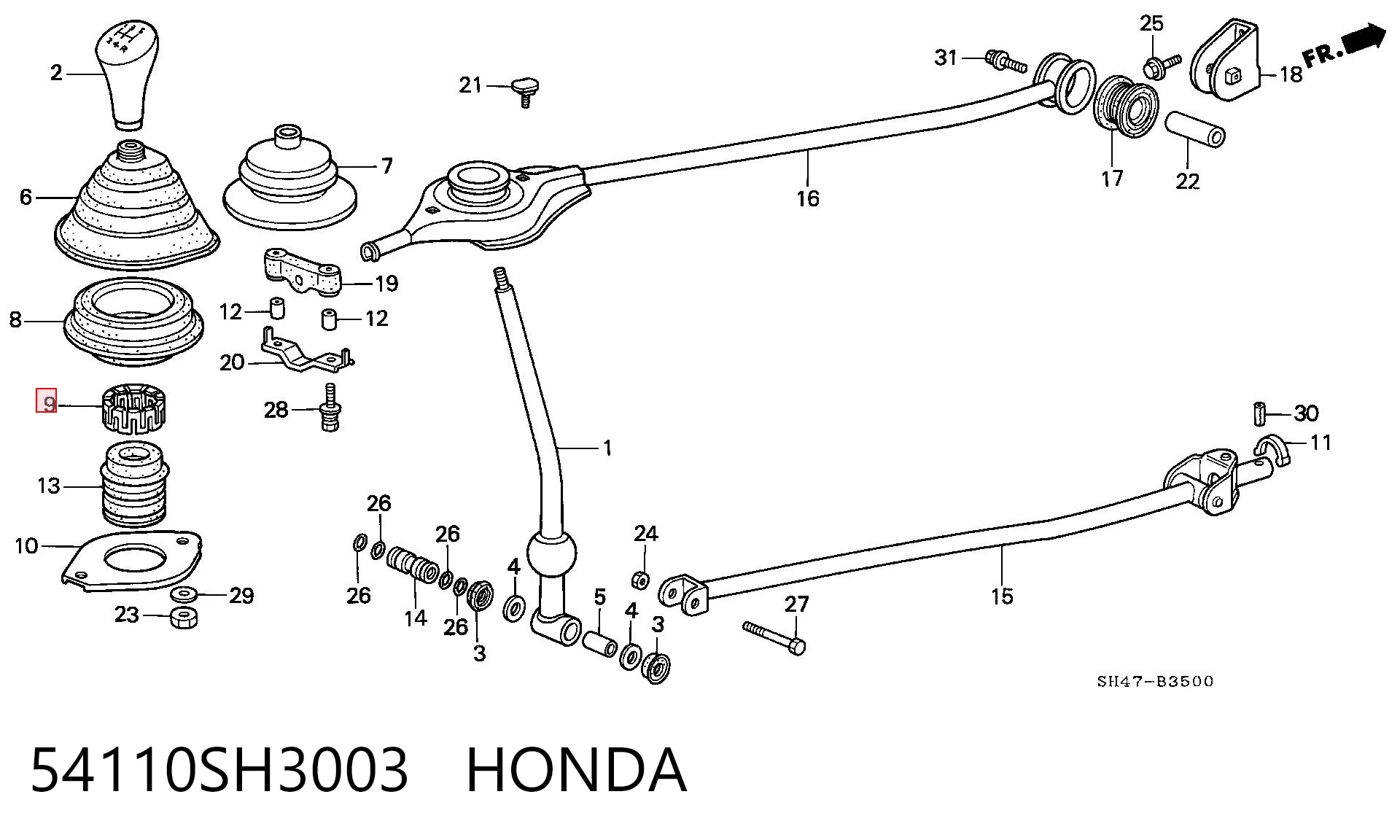 Bucha do mecanismo de mudança (de ligação) para Honda Civic VI MB