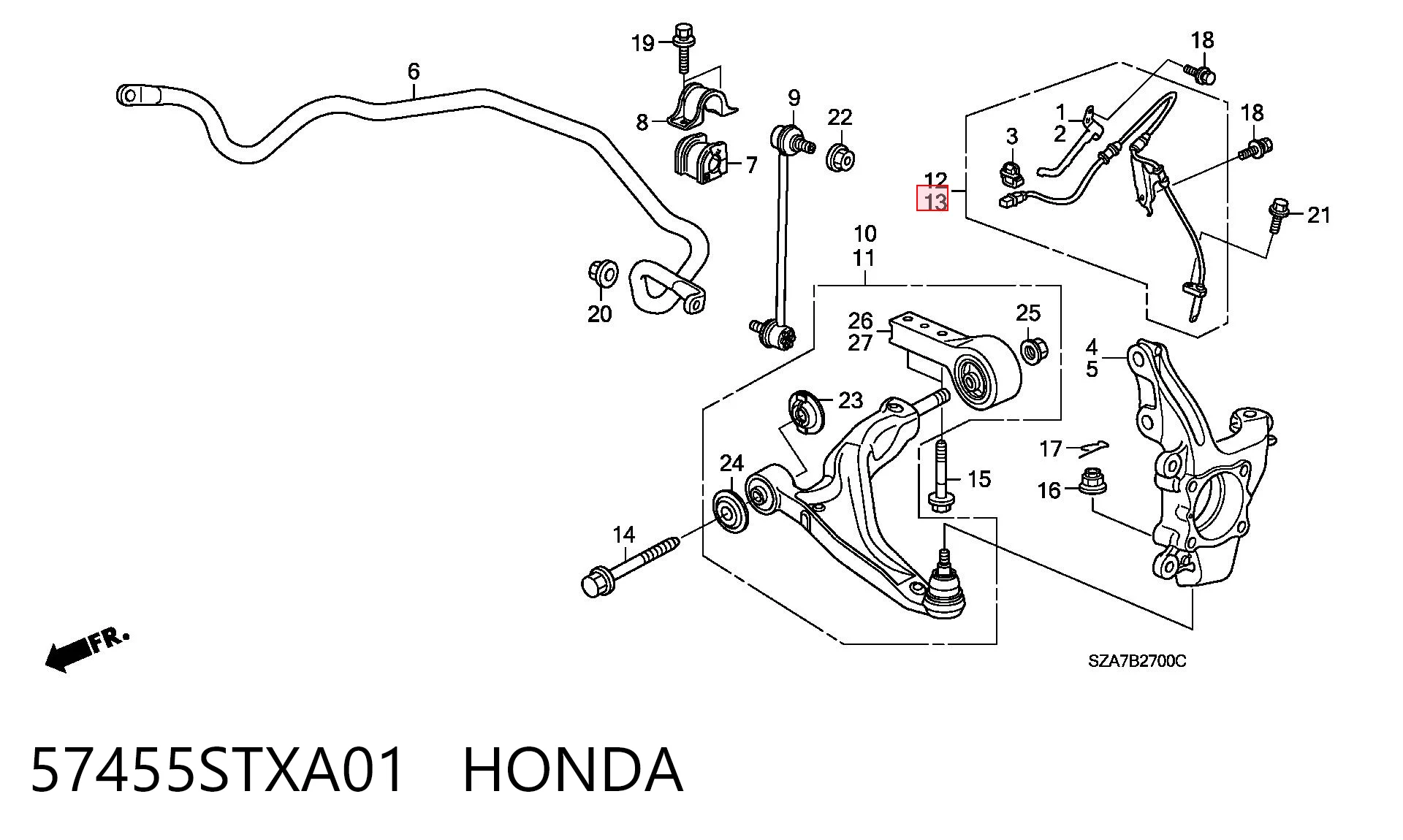 Sensor ABS dianteiro esquerdo para Acura MDX II YD2