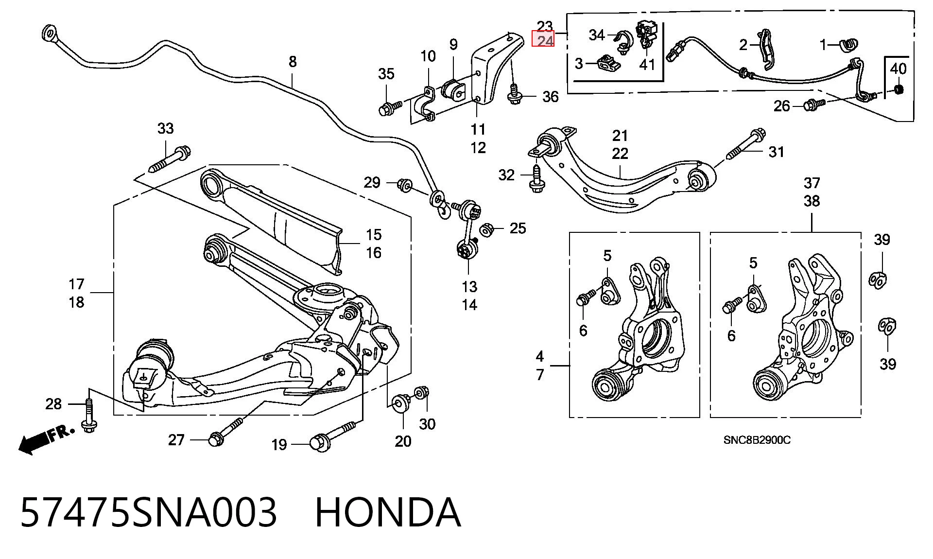 57475SNA003 Honda Sensor ABS traseiro esquerdo