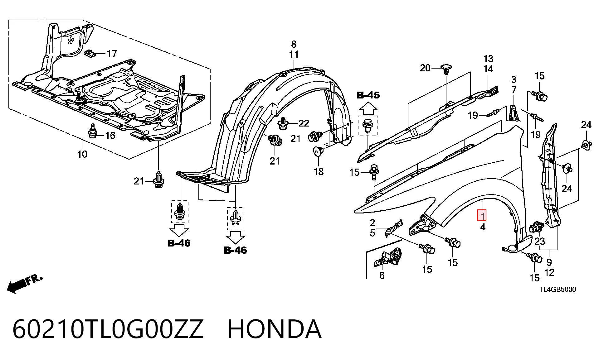 Pára-lama dianteiro direito para Honda Accord VIII CW