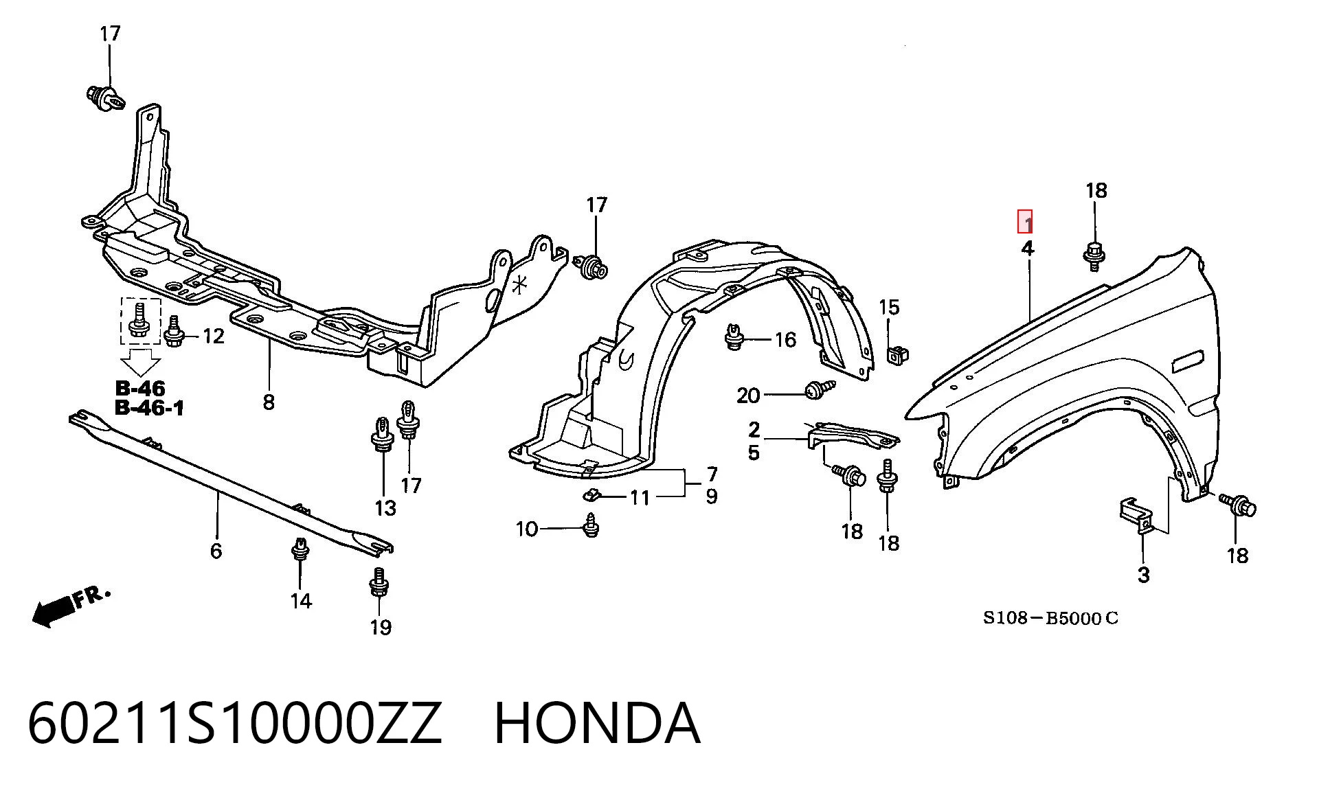 Pára-lama dianteiro direito Honda CR-V  RD ao melhor preço
