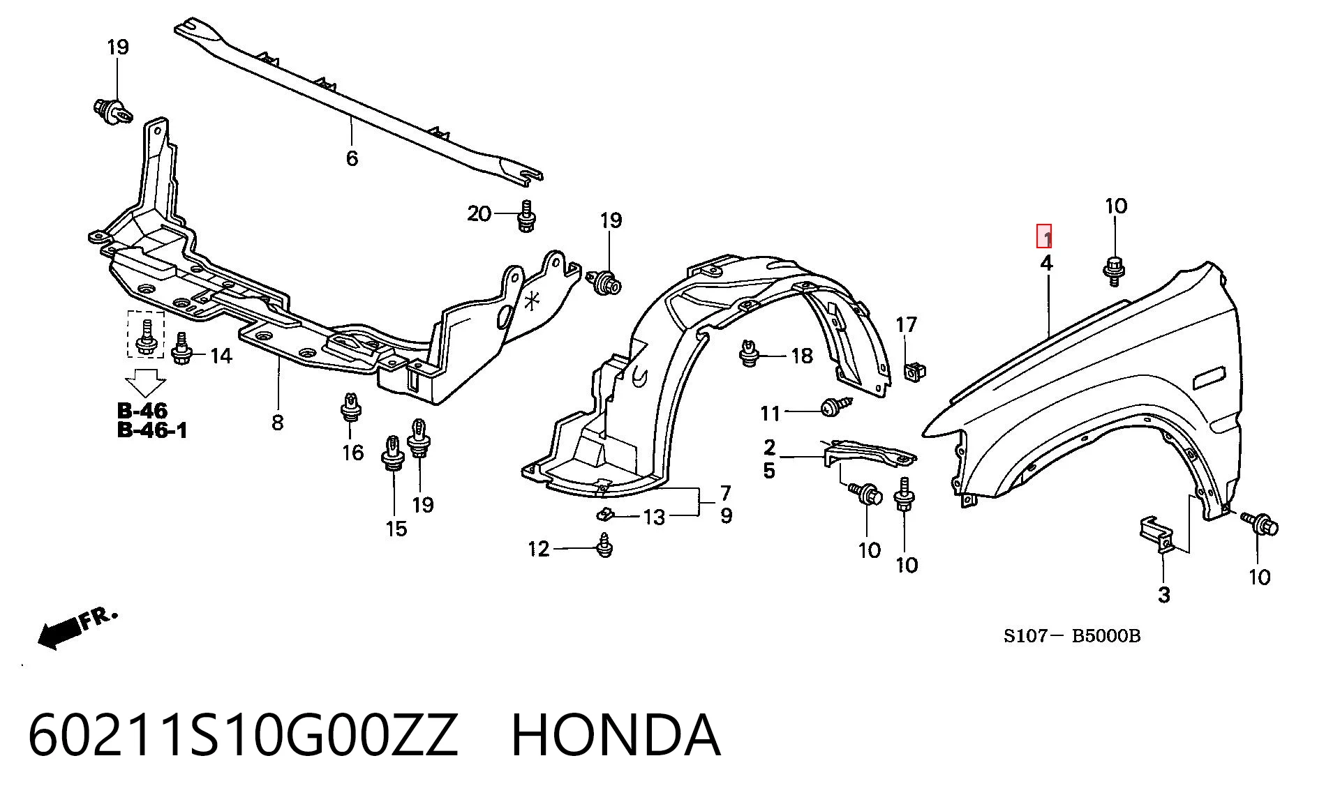 Pára-lama dianteiro direito para Honda CR-V I RD