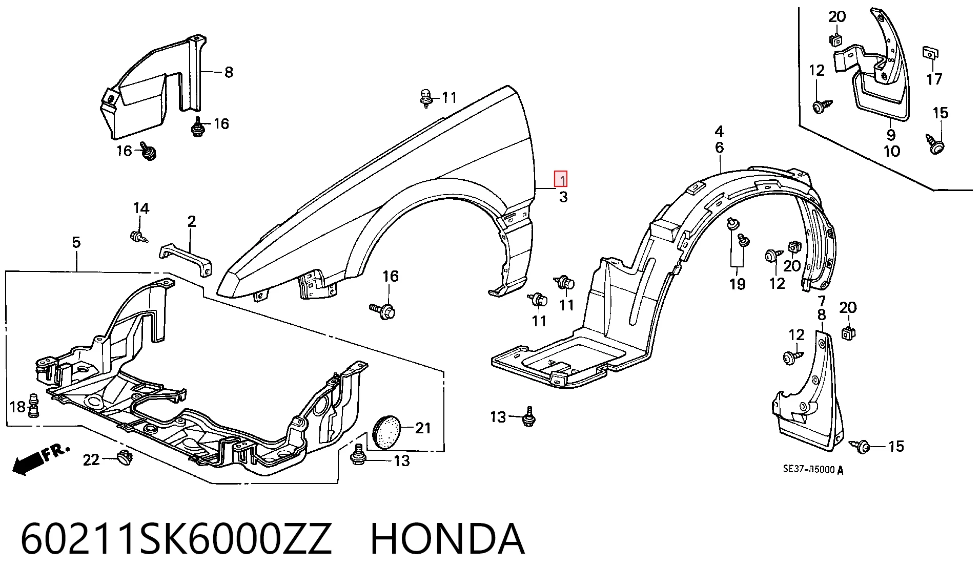 Pára-lama dianteiro direito para Honda Accord CA4, CA5