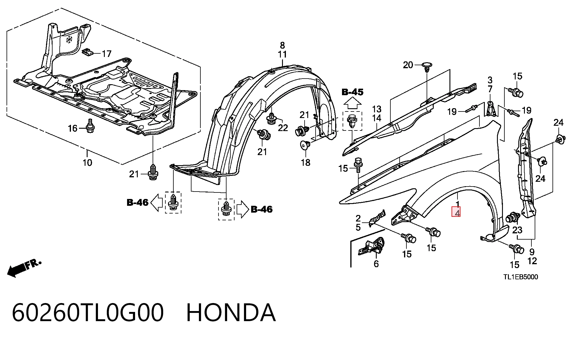 Pára-lama dianteiro esquerdo para Honda Accord VIII CW