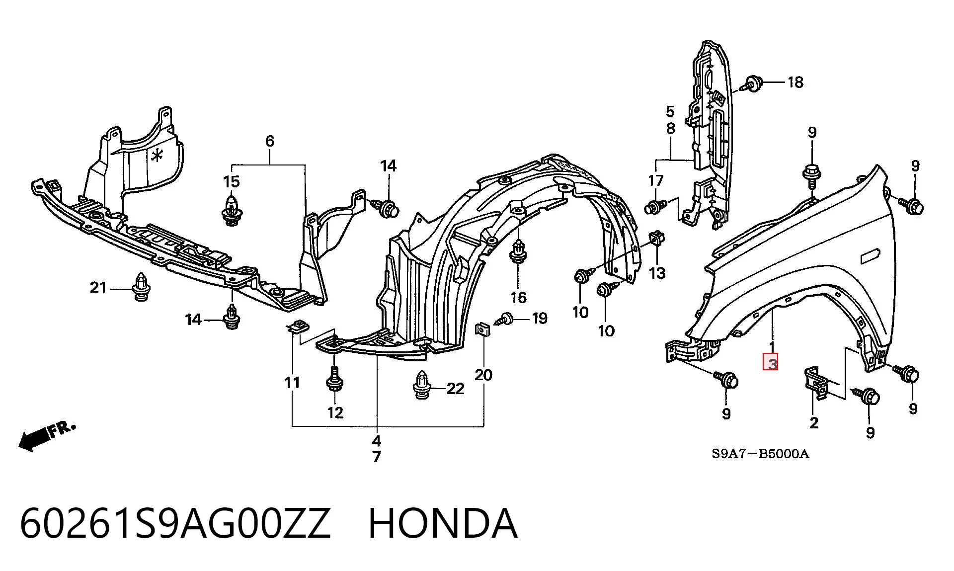 Pára-lama dianteiro esquerdo para Honda CR-V II RD