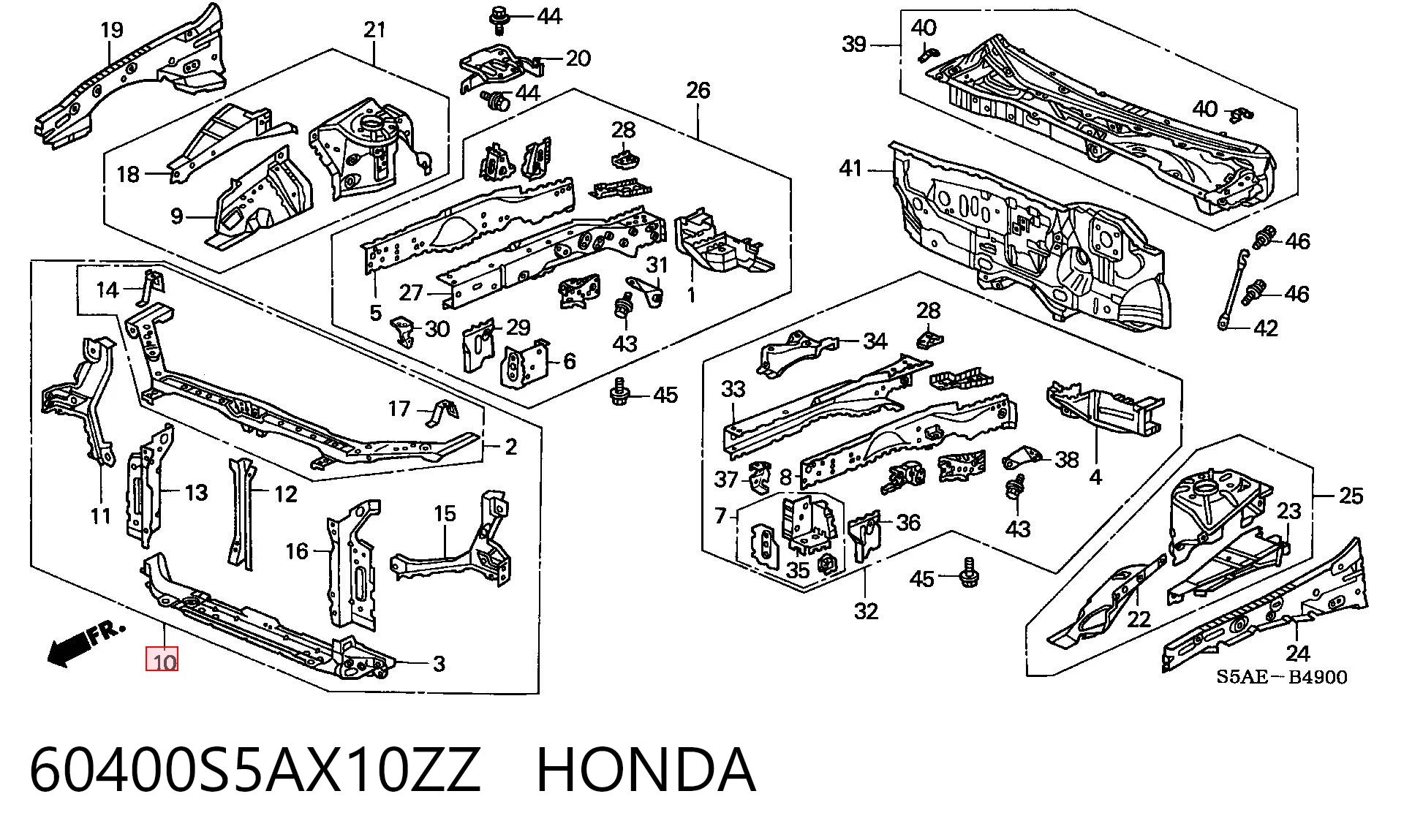Suporte do radiador montado (painel de montagem de fixação das luzes) para Honda Civic ES, ET