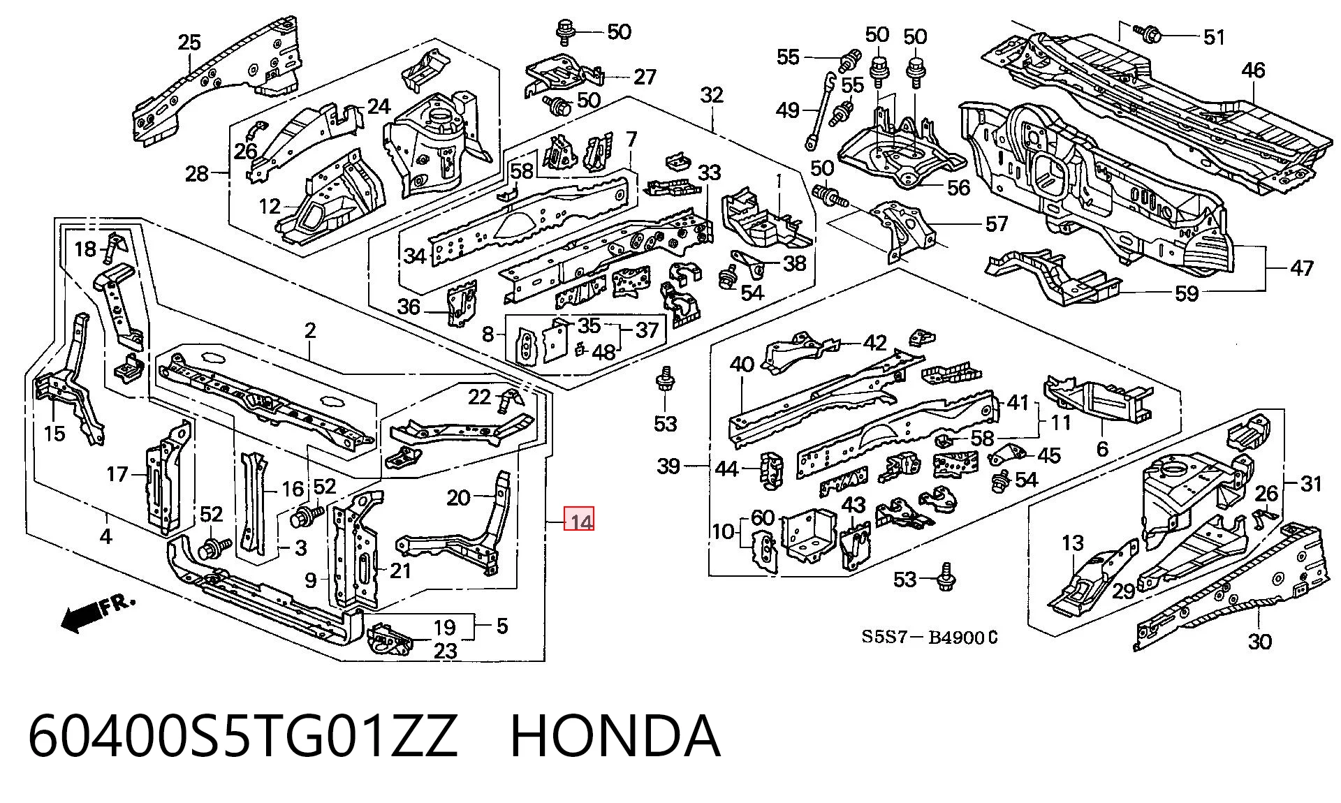60400S5TG01ZZ Honda Suporte do radiador montado (painel de montagem de fixação das luzes)