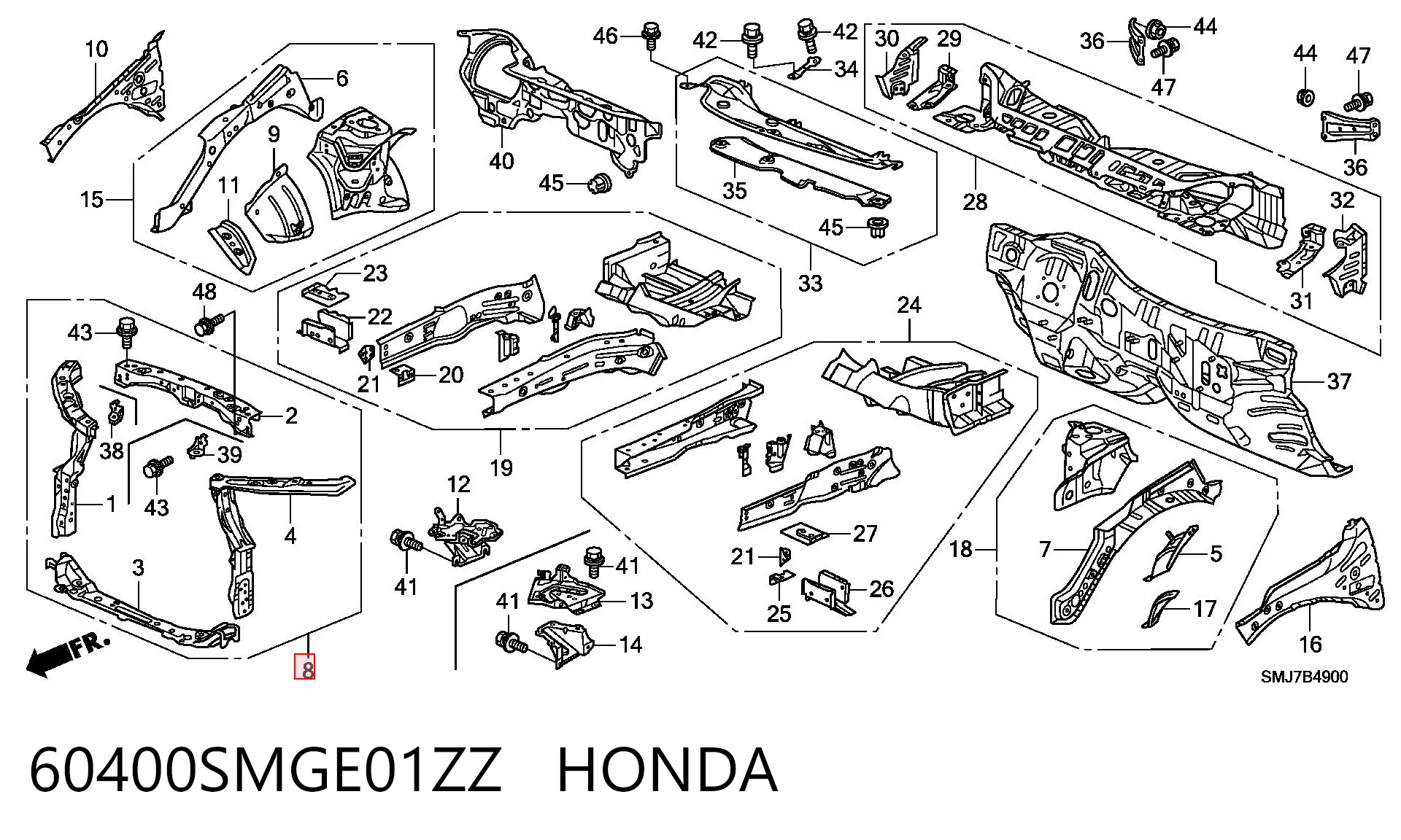  Suporte do radiador montado (painel de montagem de fixação das luzes) Honda Civic VIII hatchback (FK, FN) (2005 - 2012) VIII