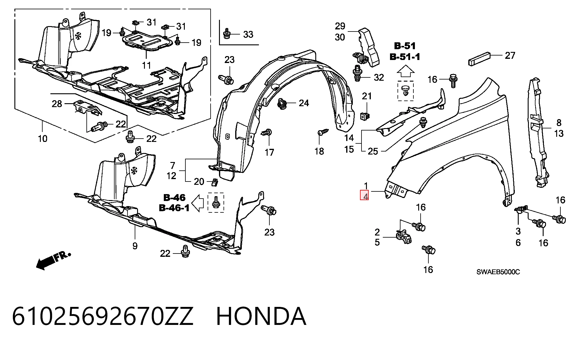 Pára-lama dianteiro esquerdo Honda CR-V III RE