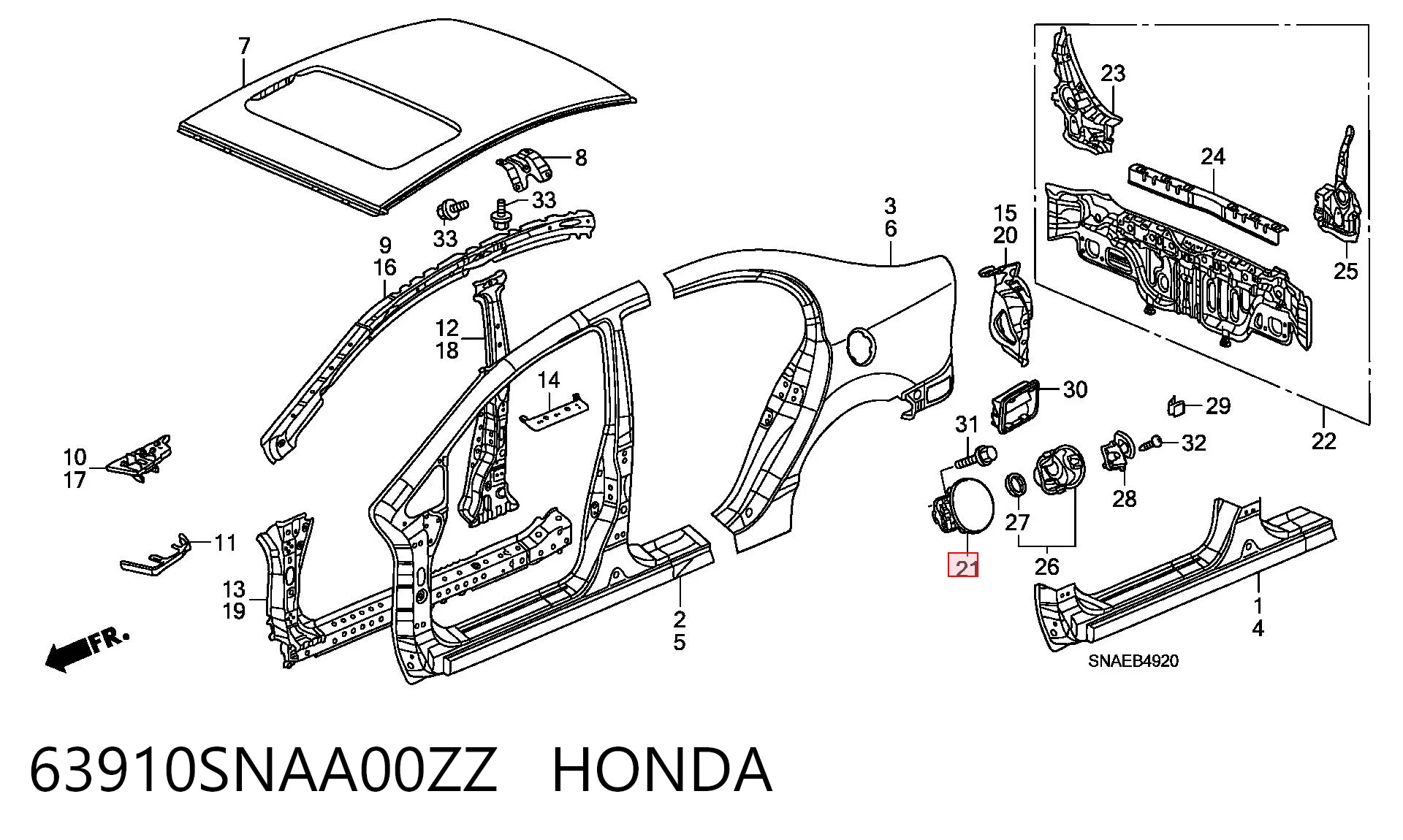 63910SNAA00ZZ Honda Alcapão do tanque de combustível