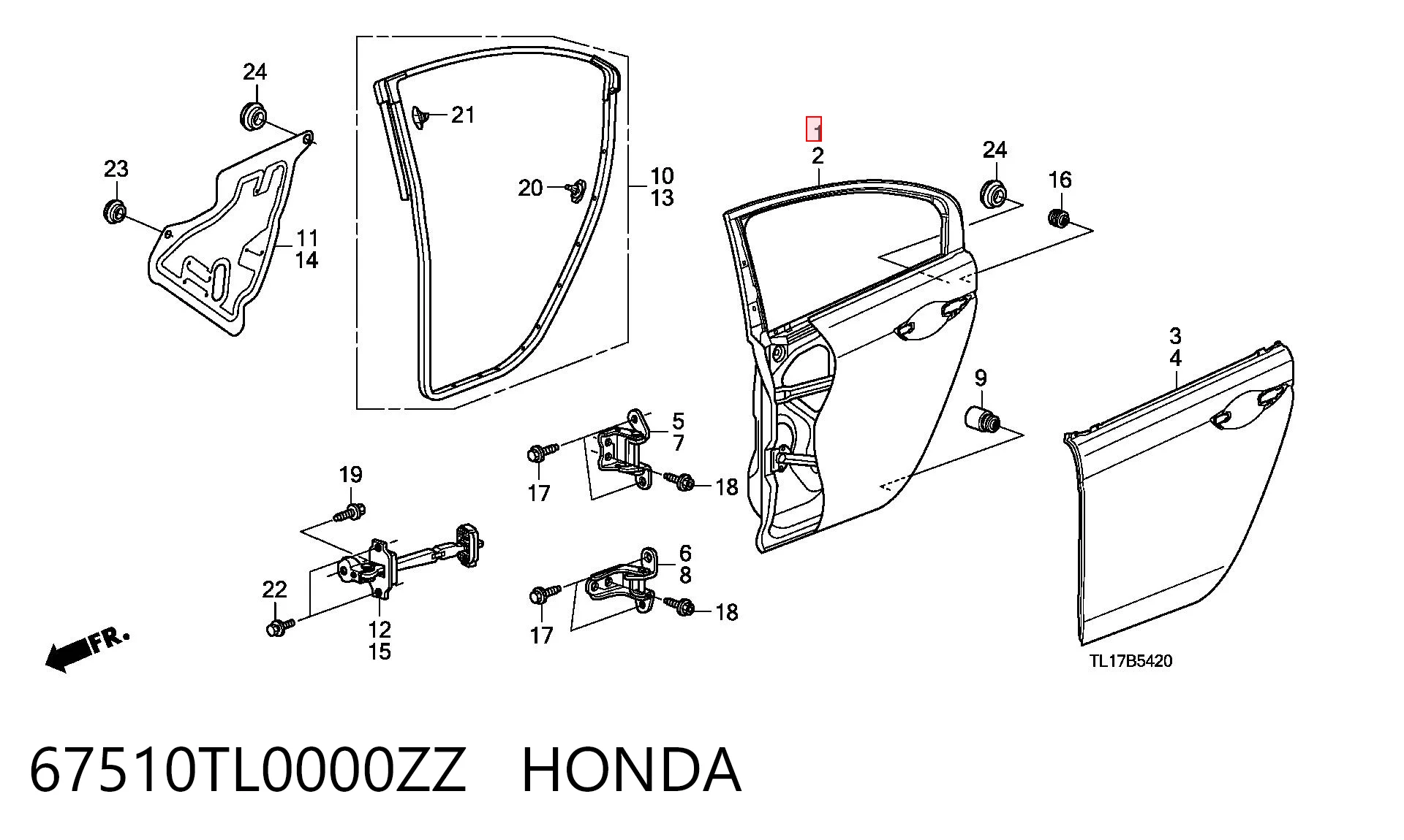 67510TL0000ZZ Honda Porta traseira direita