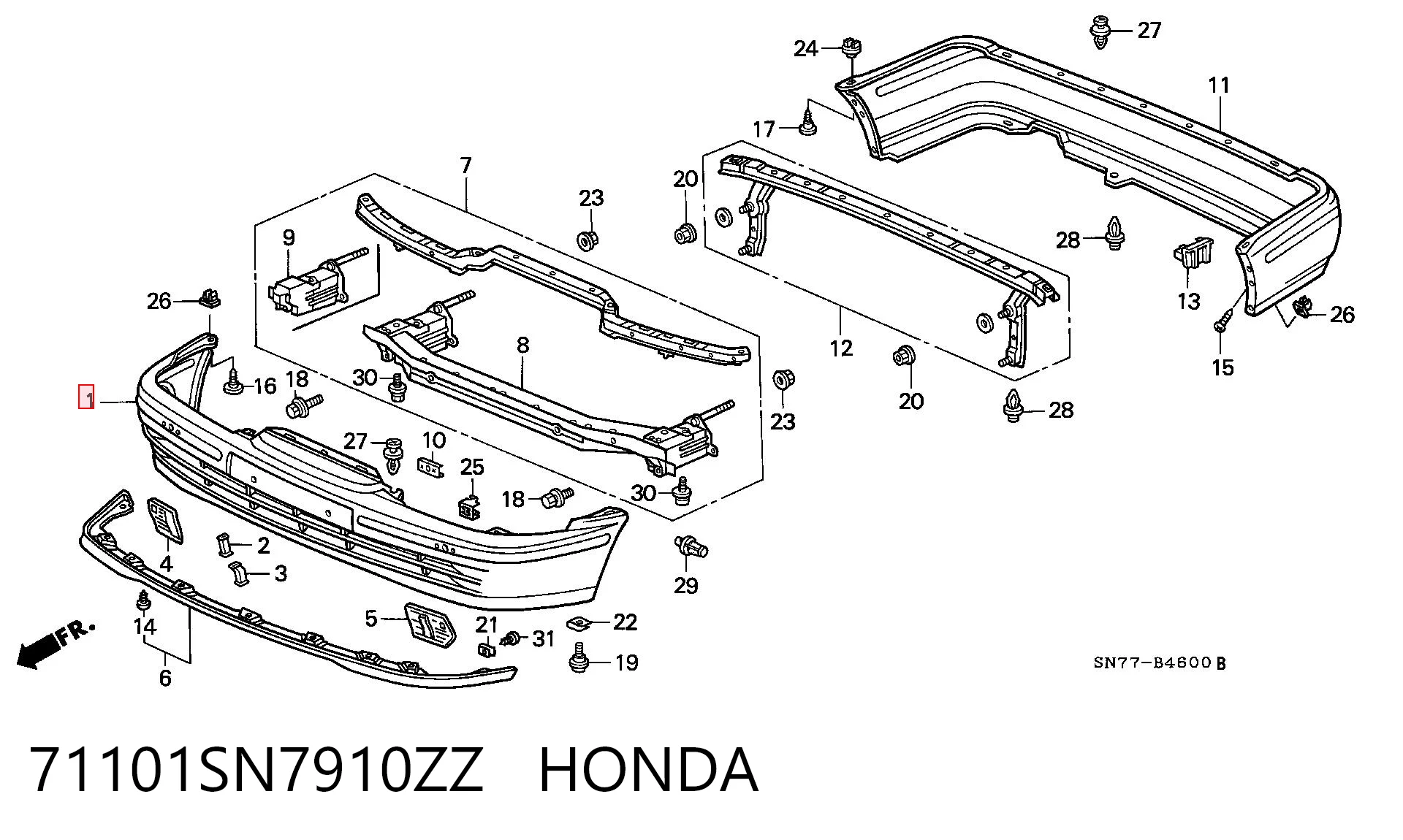 Pára-choque dianteiro para Honda Accord V CC7