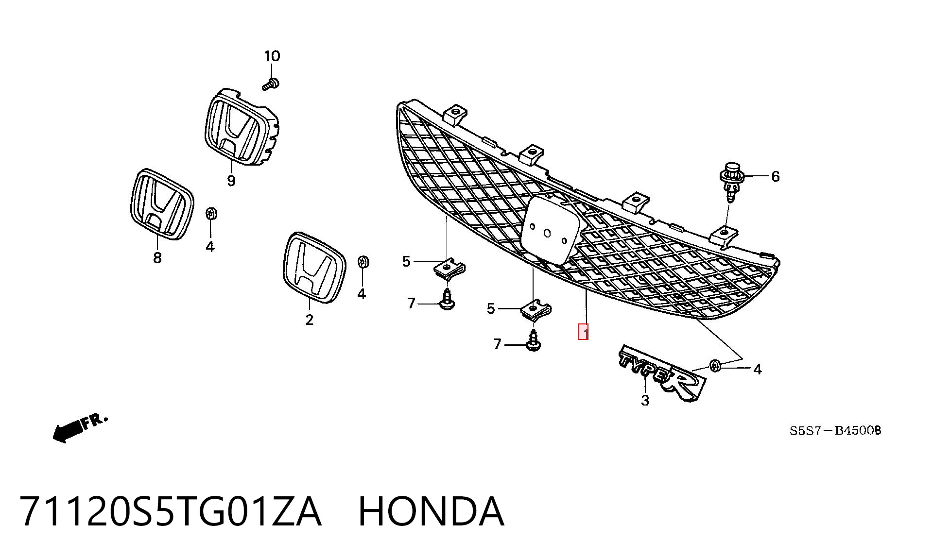 Grelha do radiador para Honda Civic EU, EP, EV