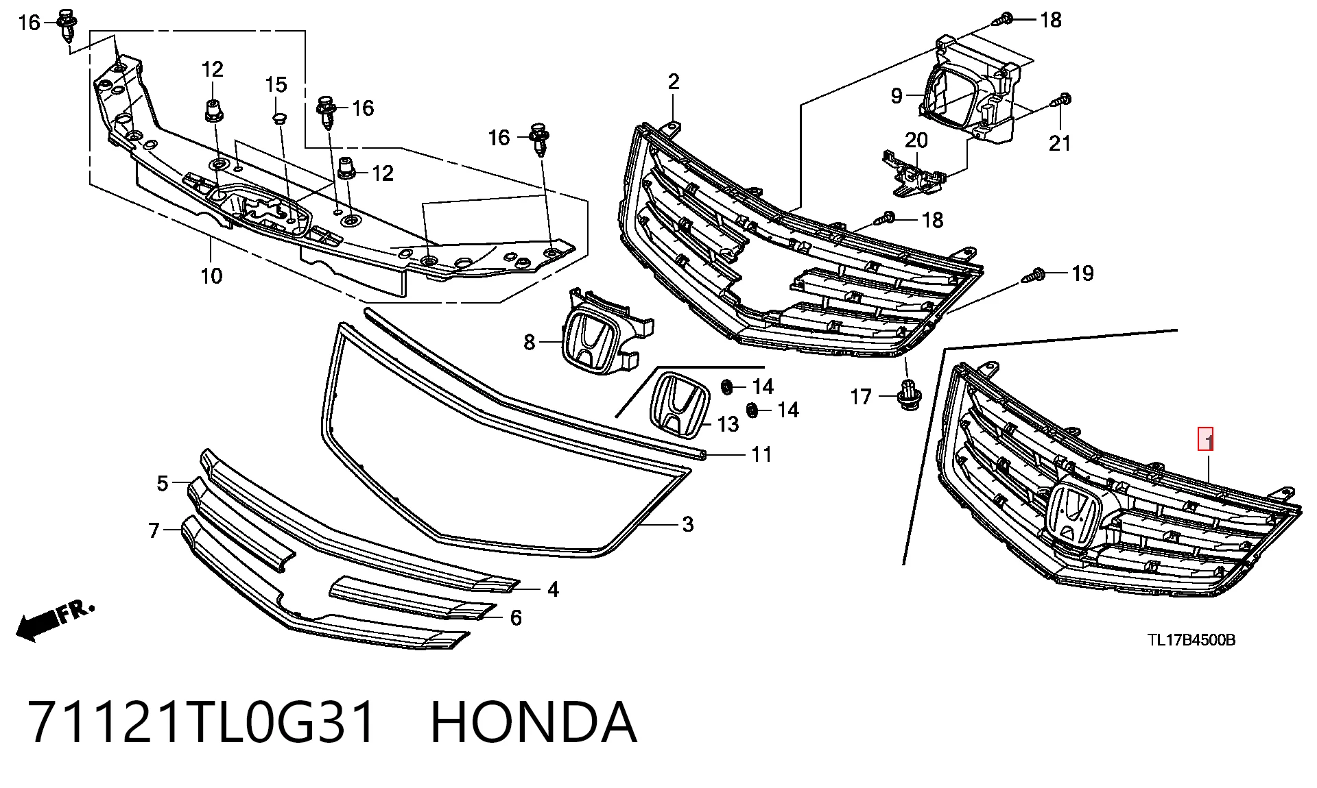 Grelha do radiador Honda Accord VIII CW