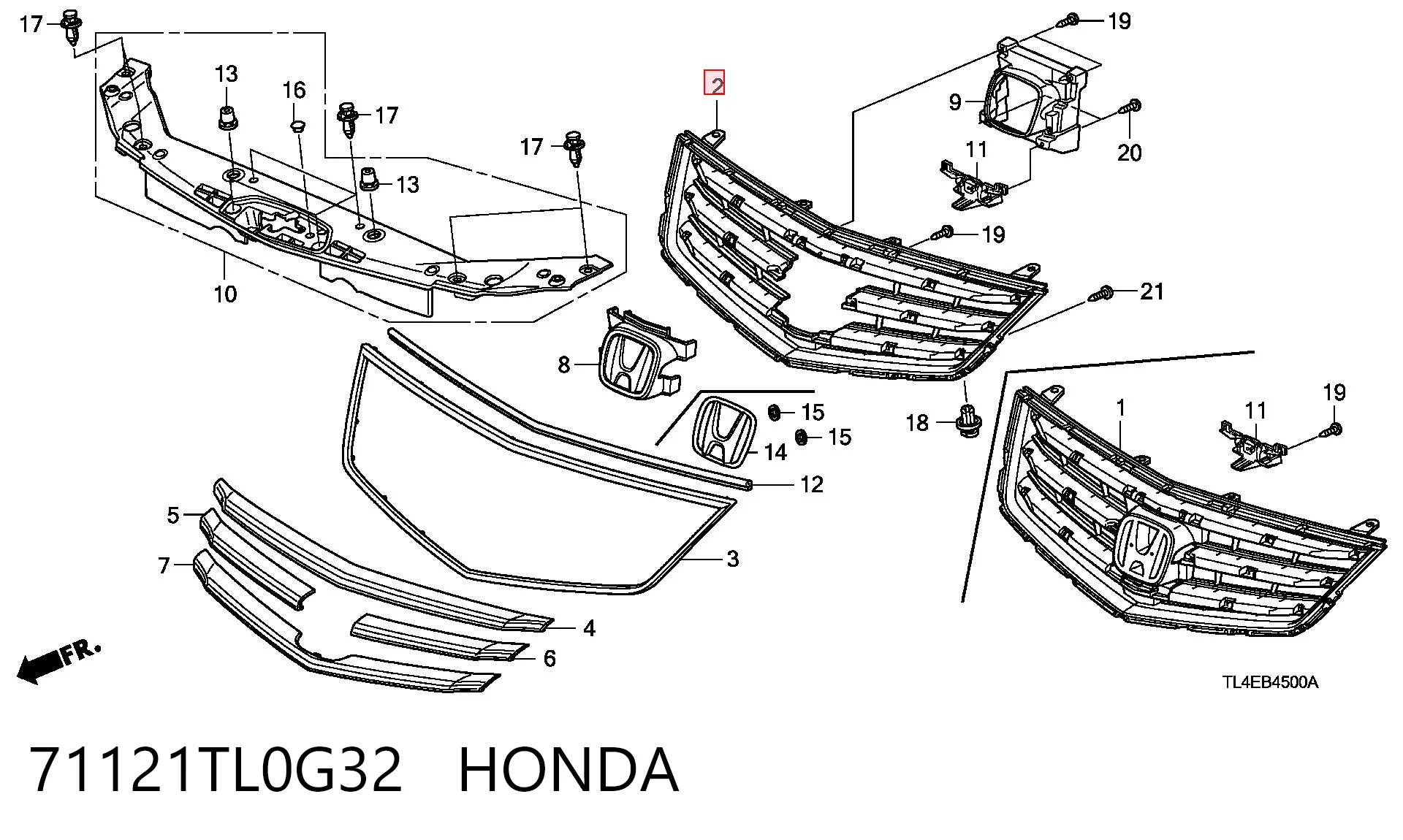  Grelha do radiador Honda Accord VIII carrinha (CW) (2008 - 2012) VIII
