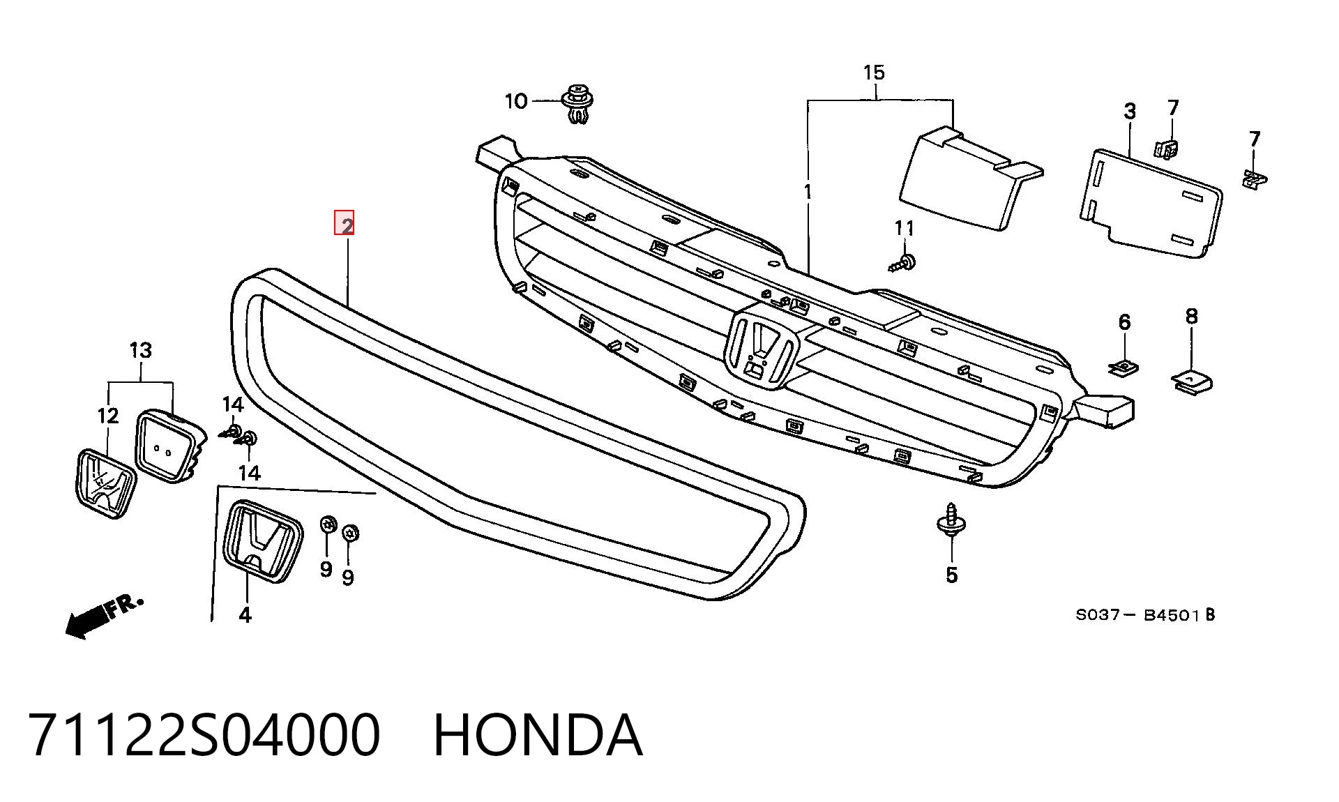 Grelha do radiador para Honda Civic EJ9, EK3/4