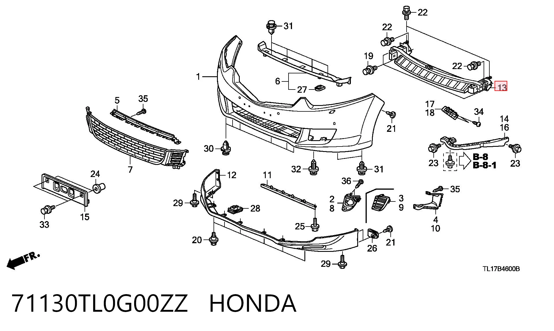 Reforçador do pára-choque dianteiro para Honda Accord VIII CW