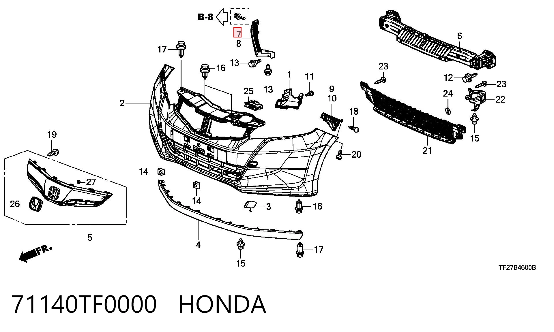 71140TF0000 Honda Consola do pára-choque dianteiro direito