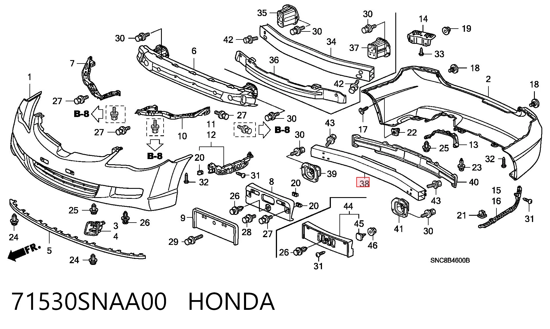 Reforçador do pára-choque traseiro para Honda Civic VIII FD, FA