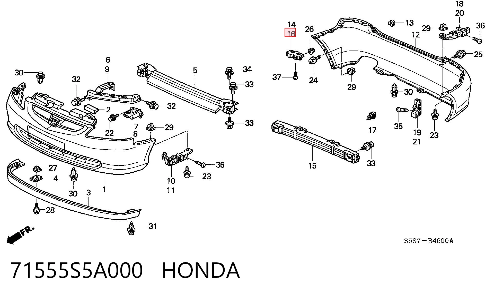 71555S5A000 Honda Consola esquerda do pára-choque traseiro