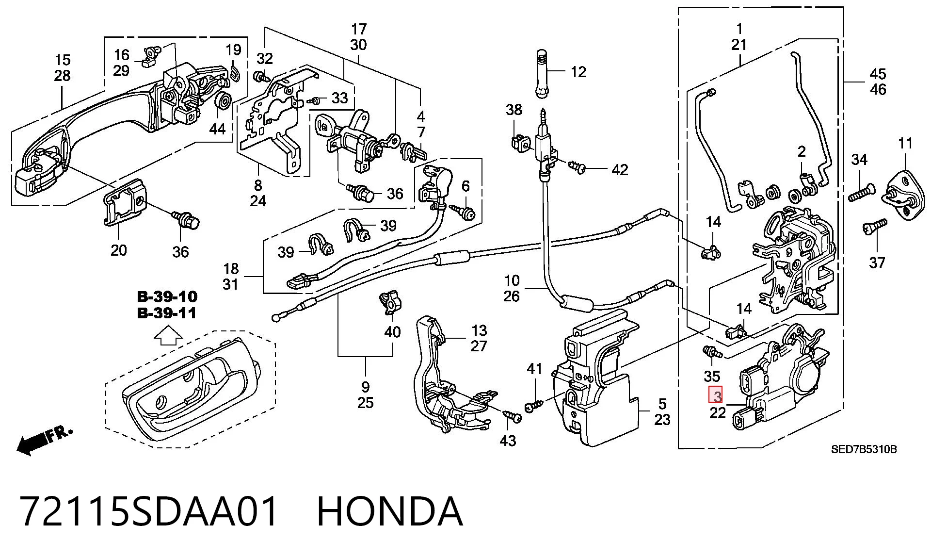 72115SDAA01 Honda Motor acionador de abertura/fechamento da porta dianteira direita