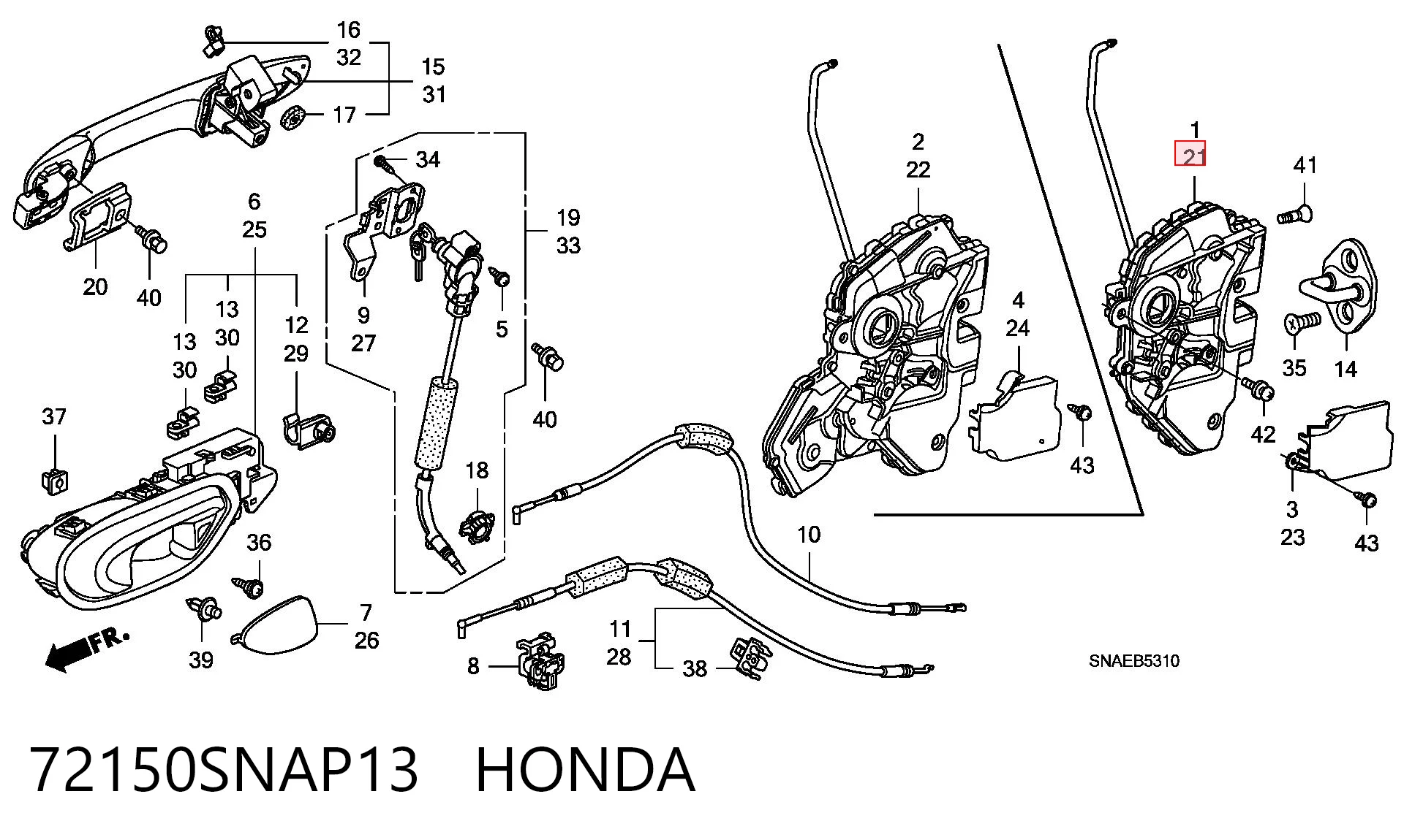 Fecho da porta dianteira esquerda para Honda Civic FD, FA