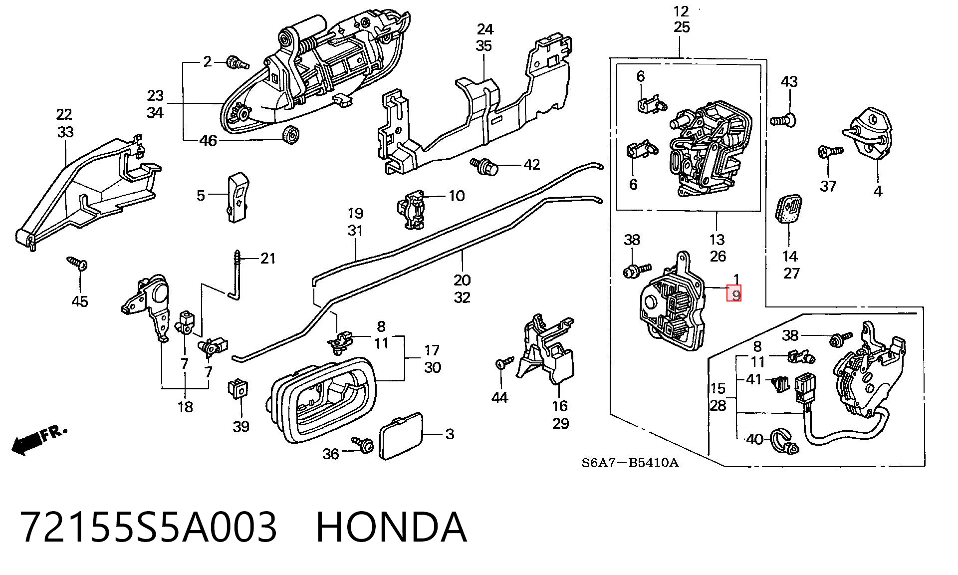 72155S5A003 Honda Motor acionador de abertura/fechamento da porta traseira esquerda