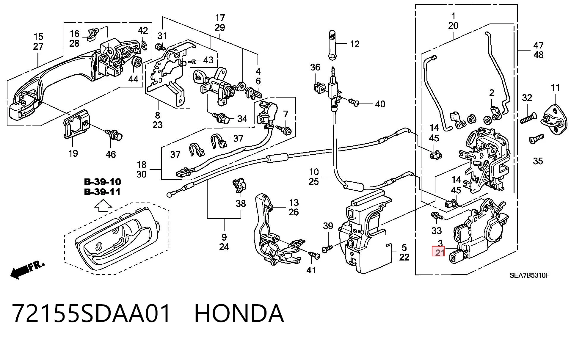72155SDAA01 Honda Motor acionador de abertura/fechamento da porta dianteira esquerda
