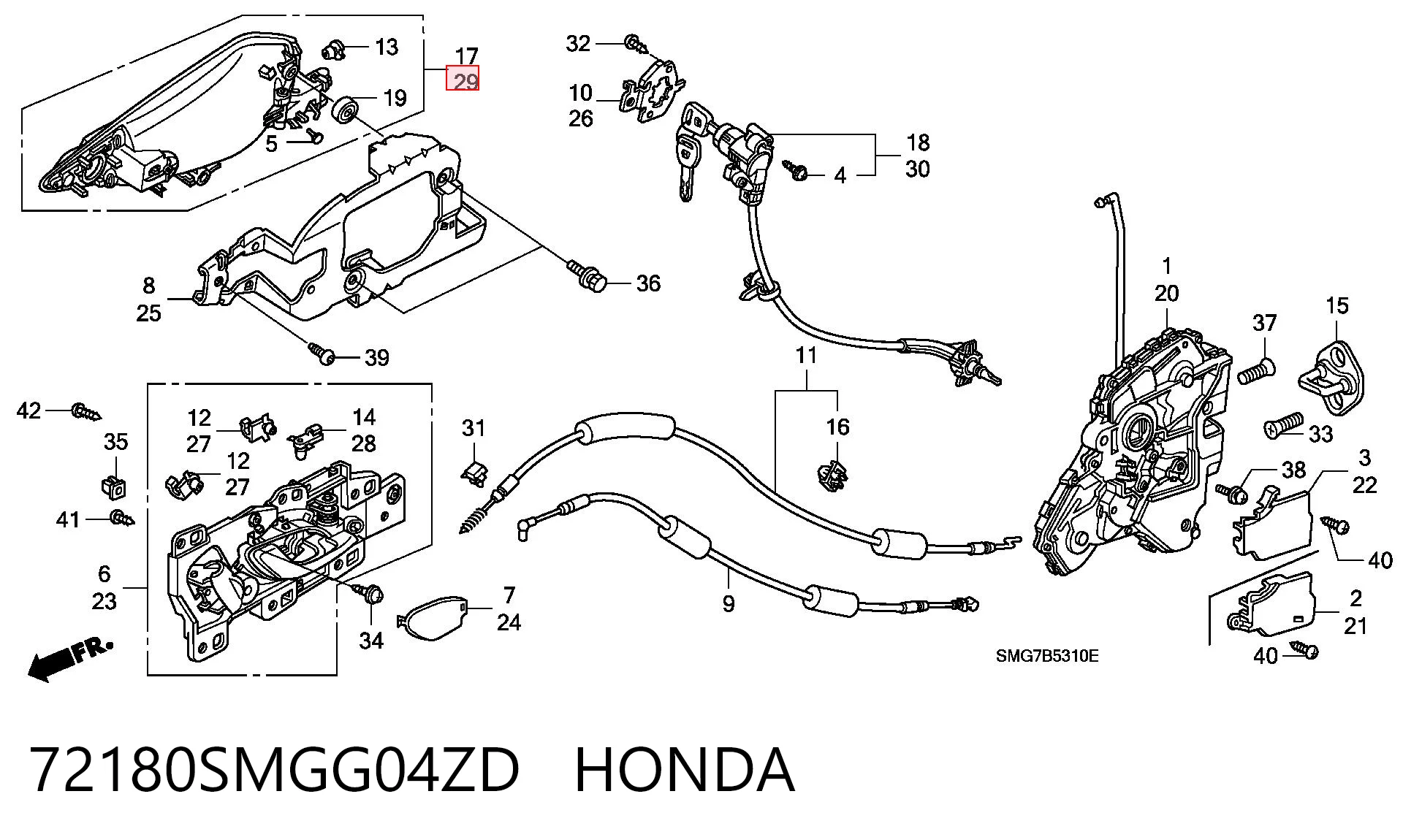 72180SMGG04ZD Honda Maçaneta dianteira esquerda externa da porta