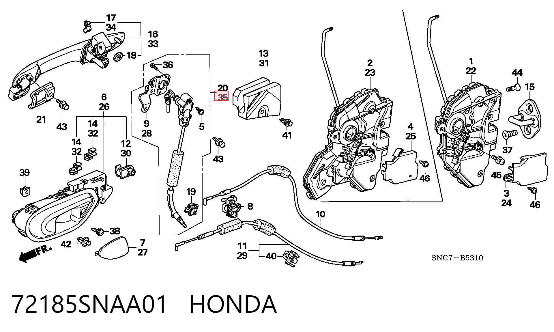 72185SNAA01 Honda Trinco de fecho da porta dianteira esquerda