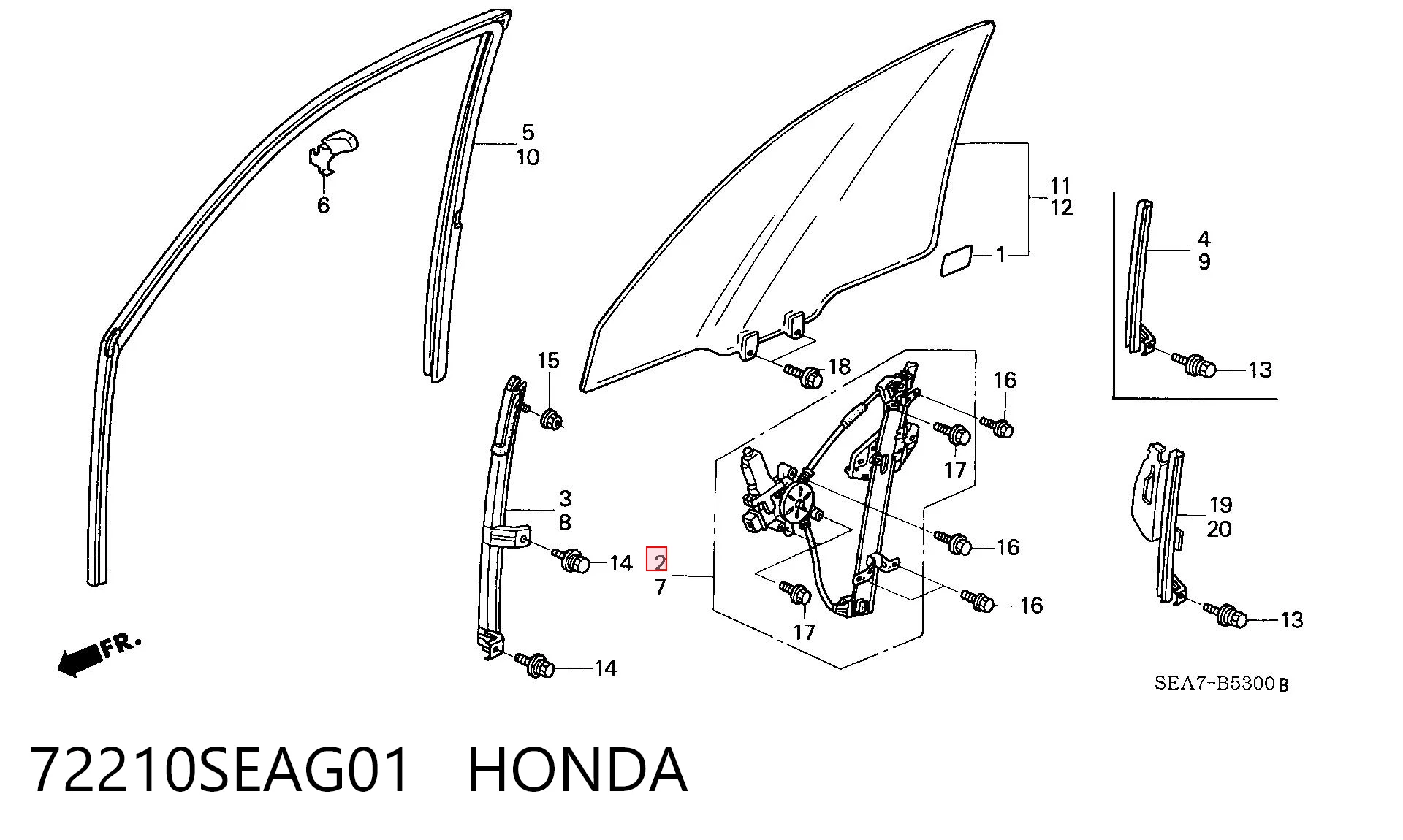 Mecanismo de acionamento de vidro da porta dianteira direita para Honda Accord VII CL, CM