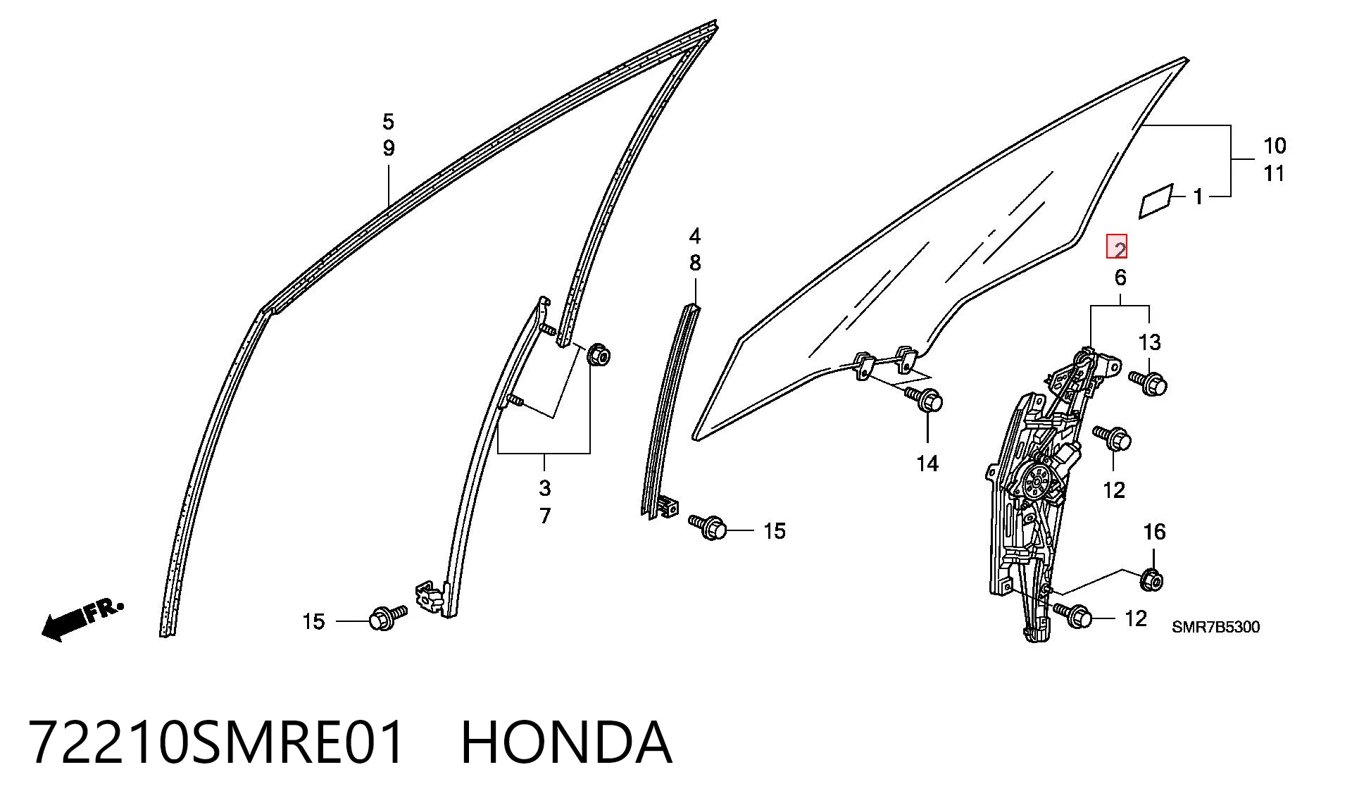 Mecanismo de acionamento de vidro da porta dianteira direita Honda Civic VII EU, EP, EV