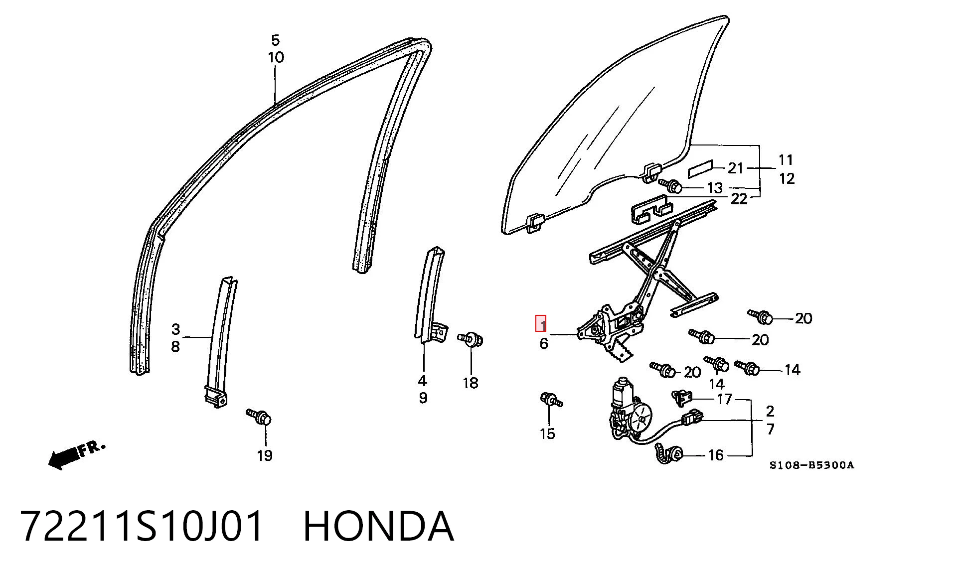 Mecanismo de acionamento de vidro da porta dianteira direita Honda CR-V I RD