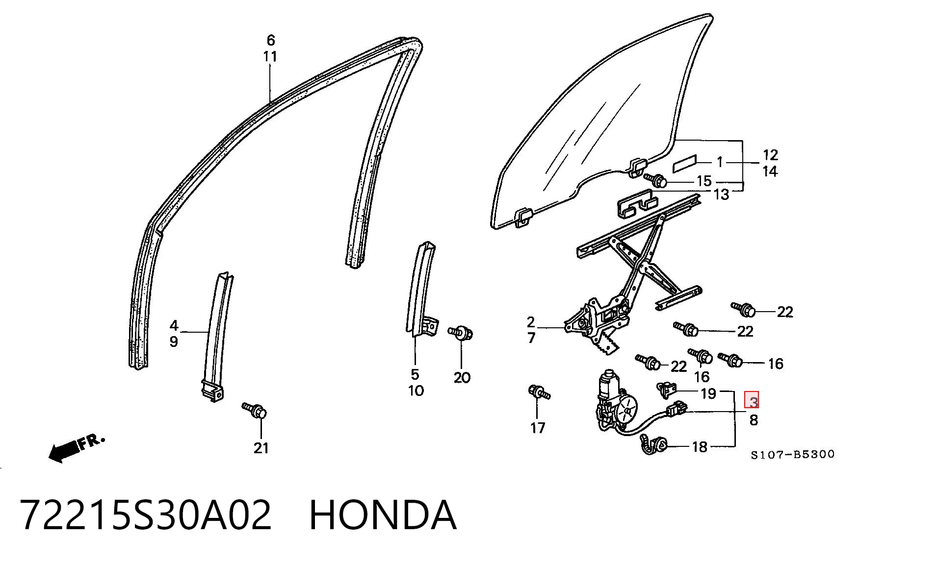 72215S30A02 Honda Motor de acionamento de vidro da porta dianteira direita
