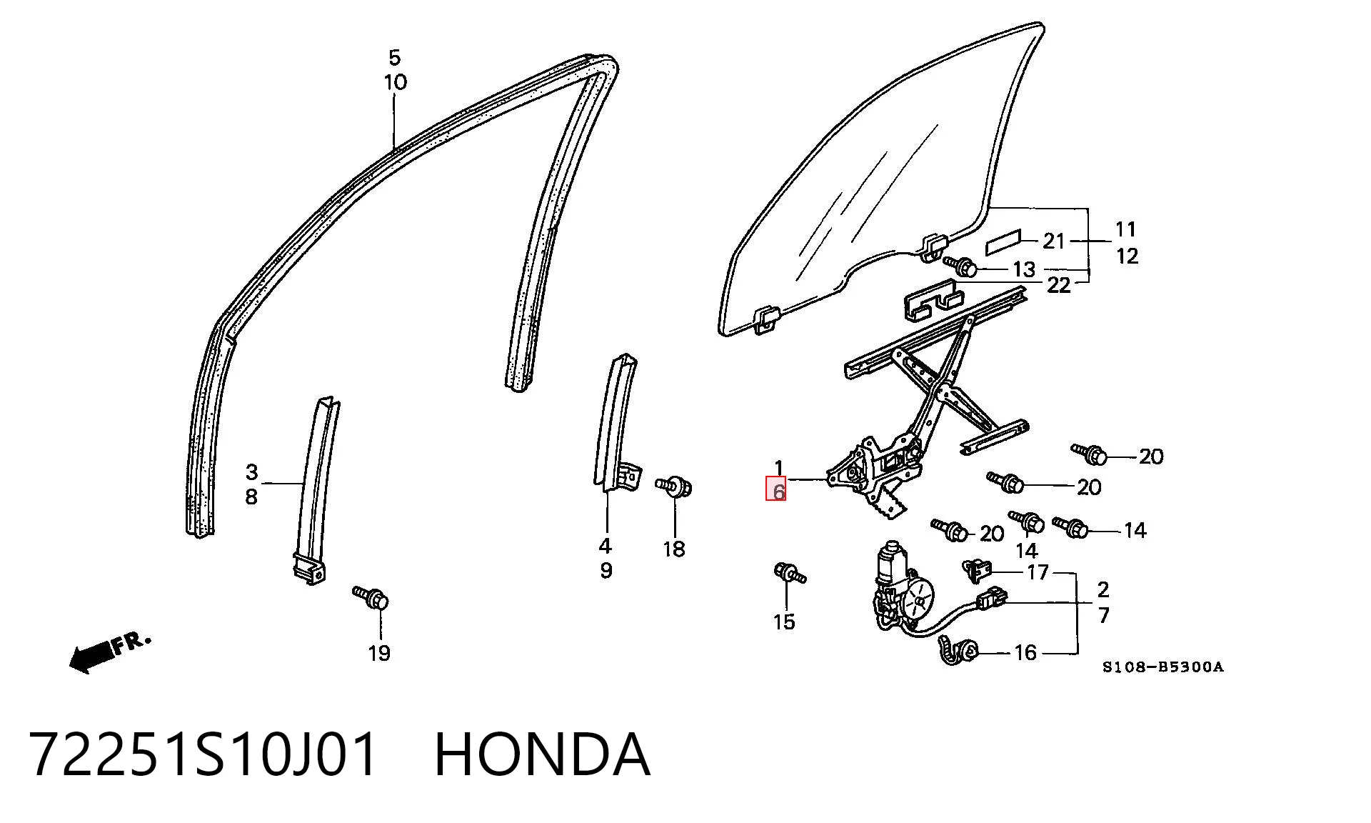 72251S10J01 Honda Mecanismo de acionamento de vidro da porta dianteira esquerda